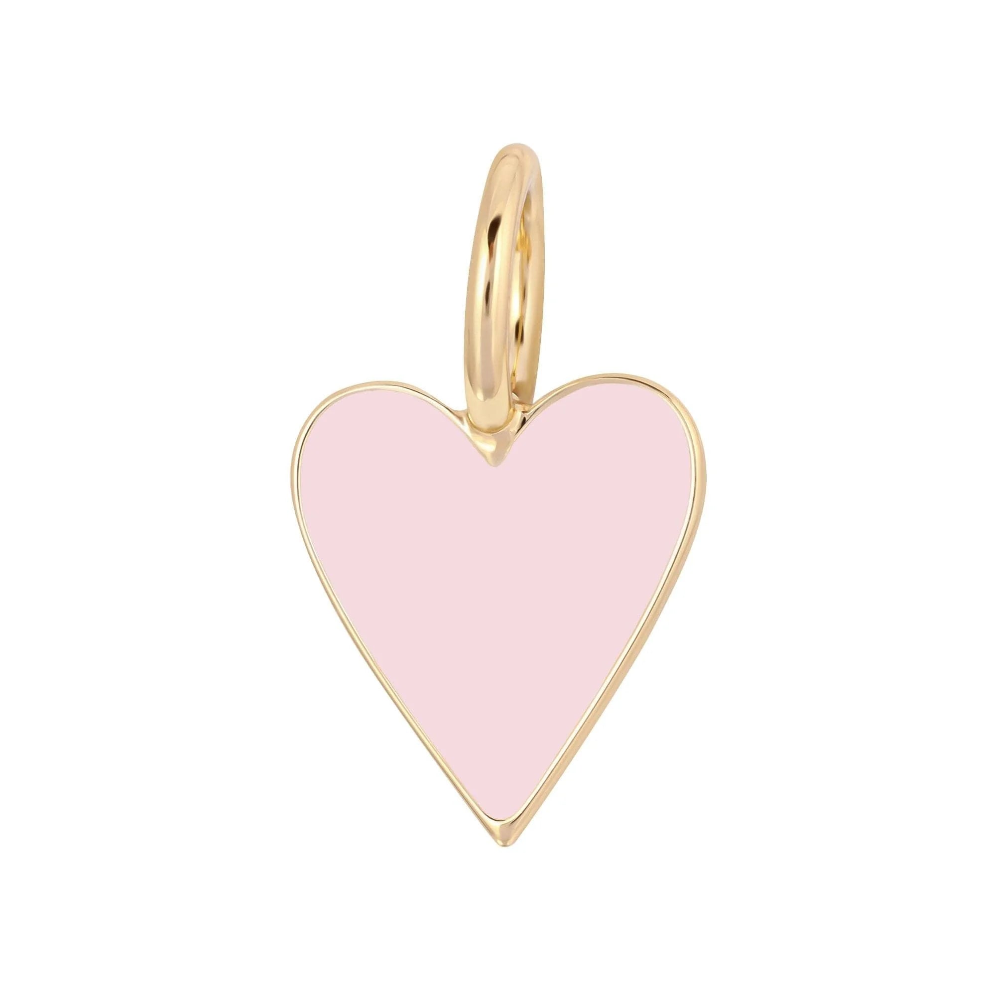 Gold and pink heart charm on Small Enamel Helena Pendant with recycled brass plating