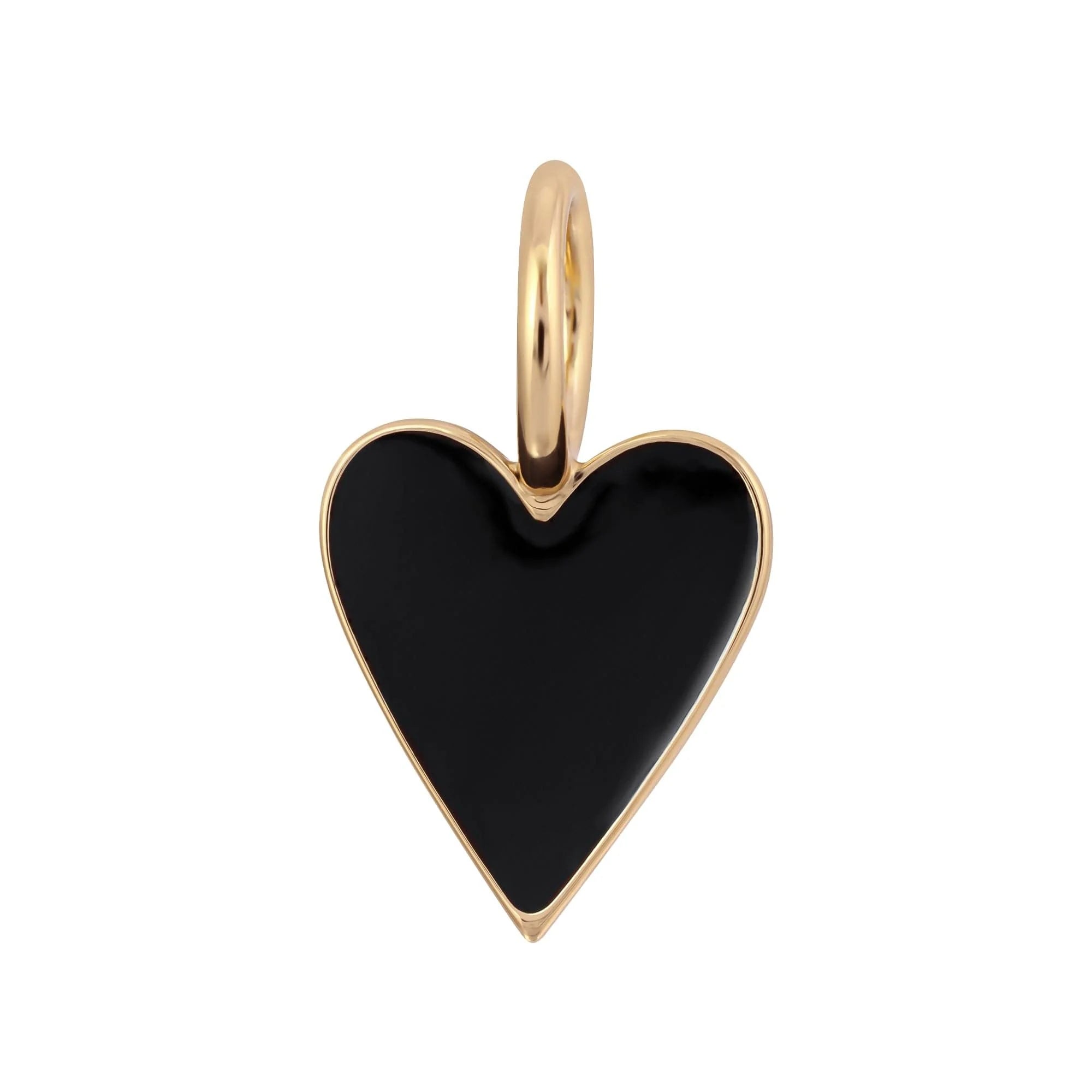 Gold-trimmed black heart pendant in recycled brass plated with brilliant enamel color, Enamel Helena Pendant