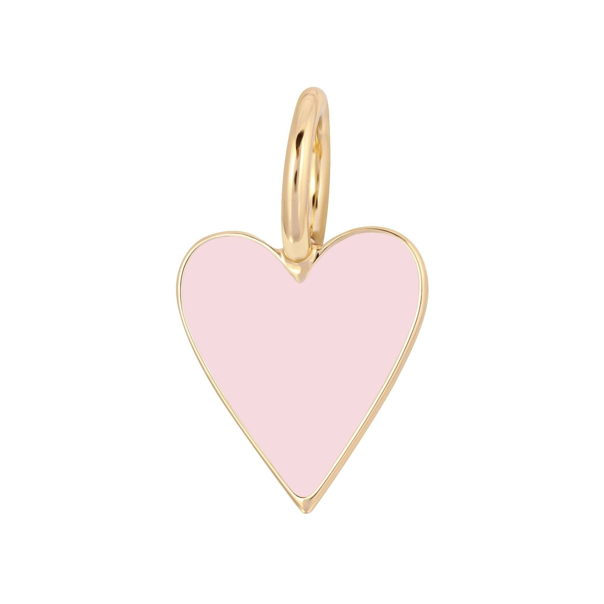 Gold and pink heart charm on Small Enamel Helena Pendant in recycled brass plated design