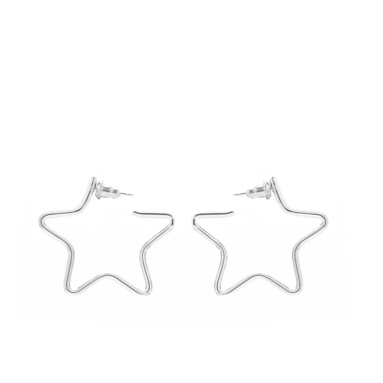 Small Full Star Earrings featuring silver star-shaped hoop design and 14k yellow accents