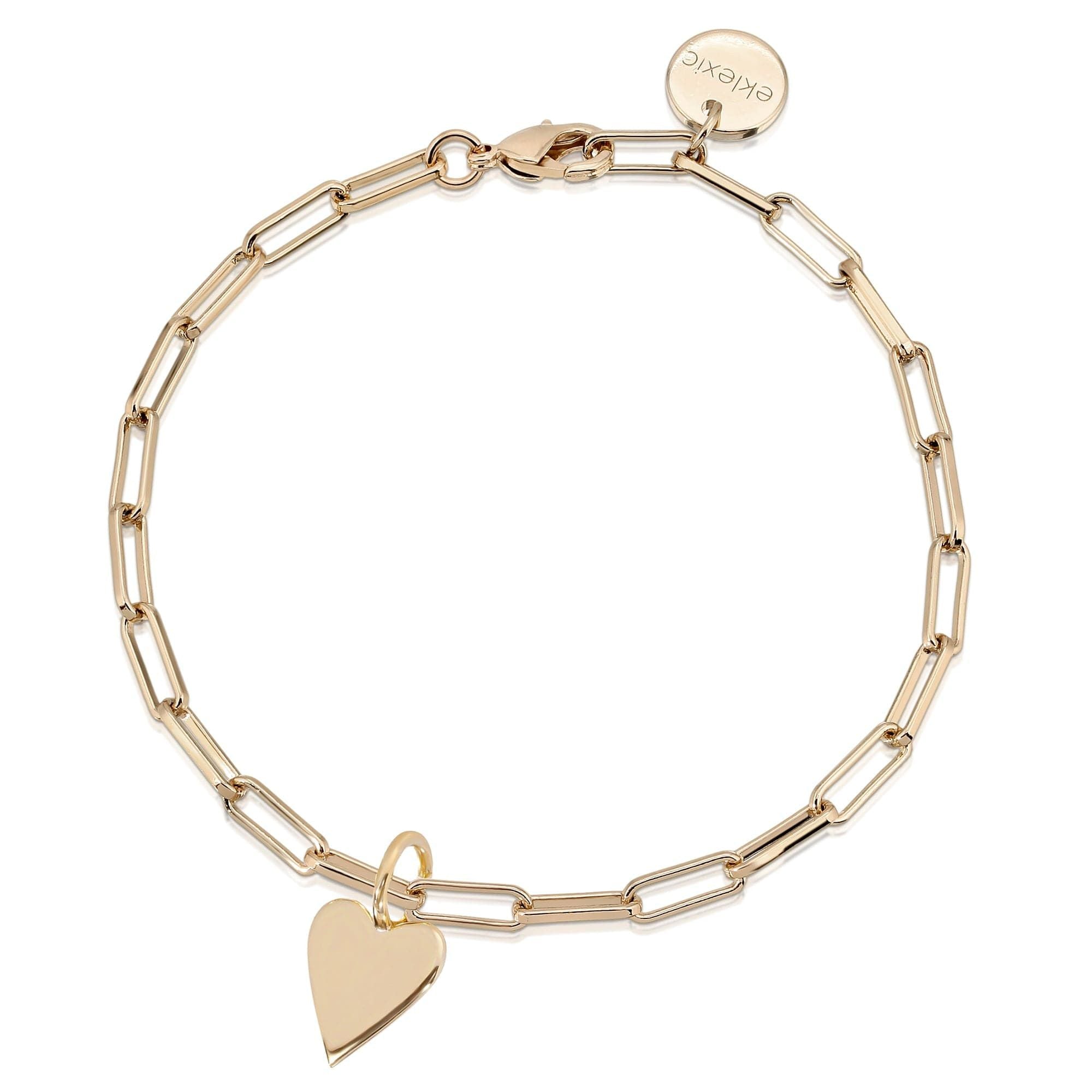 Gold-toned elongated link chain bracelet featuring a Small Helena heart charm