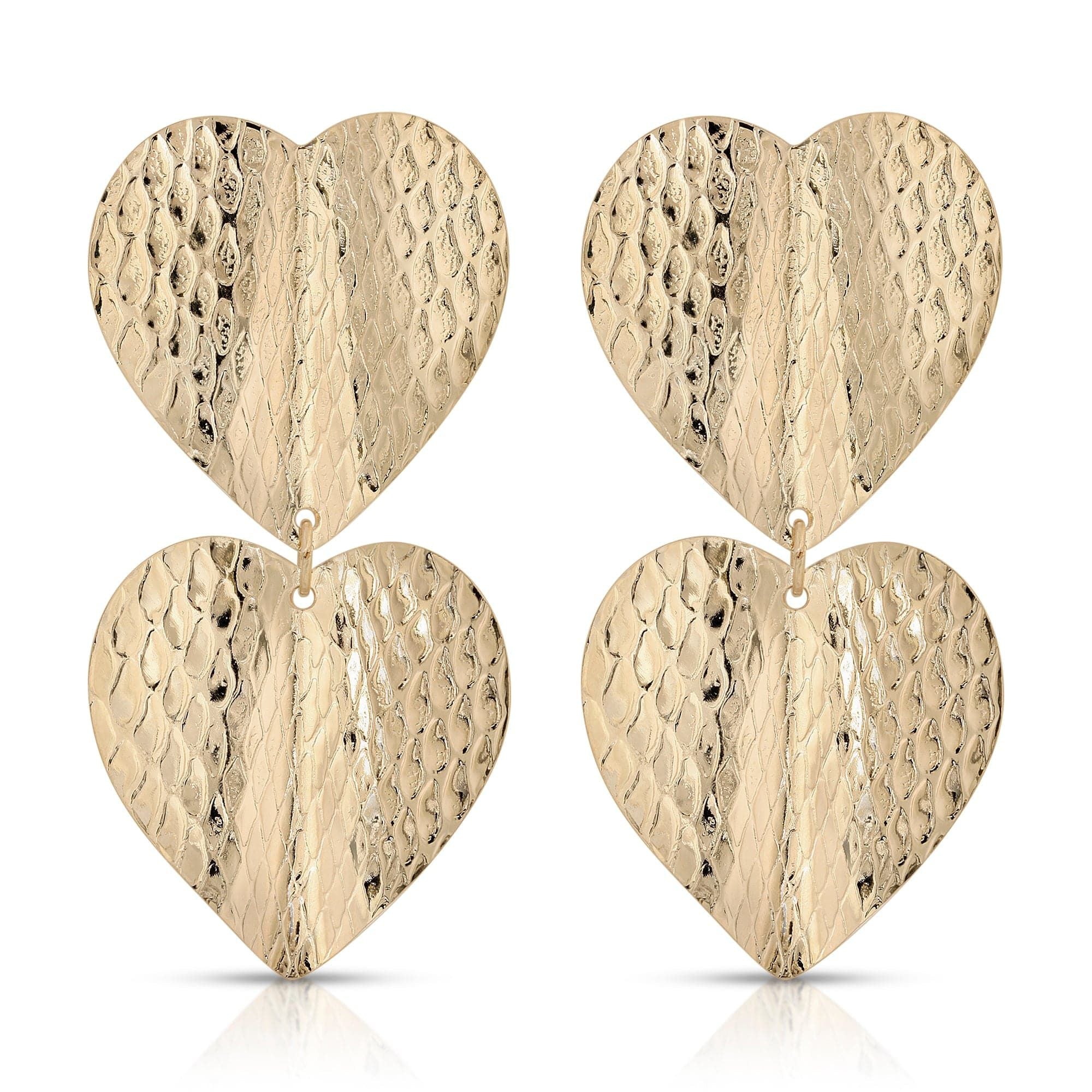 Small Heathrow Earrings featuring a gold heart design with snake skin texture