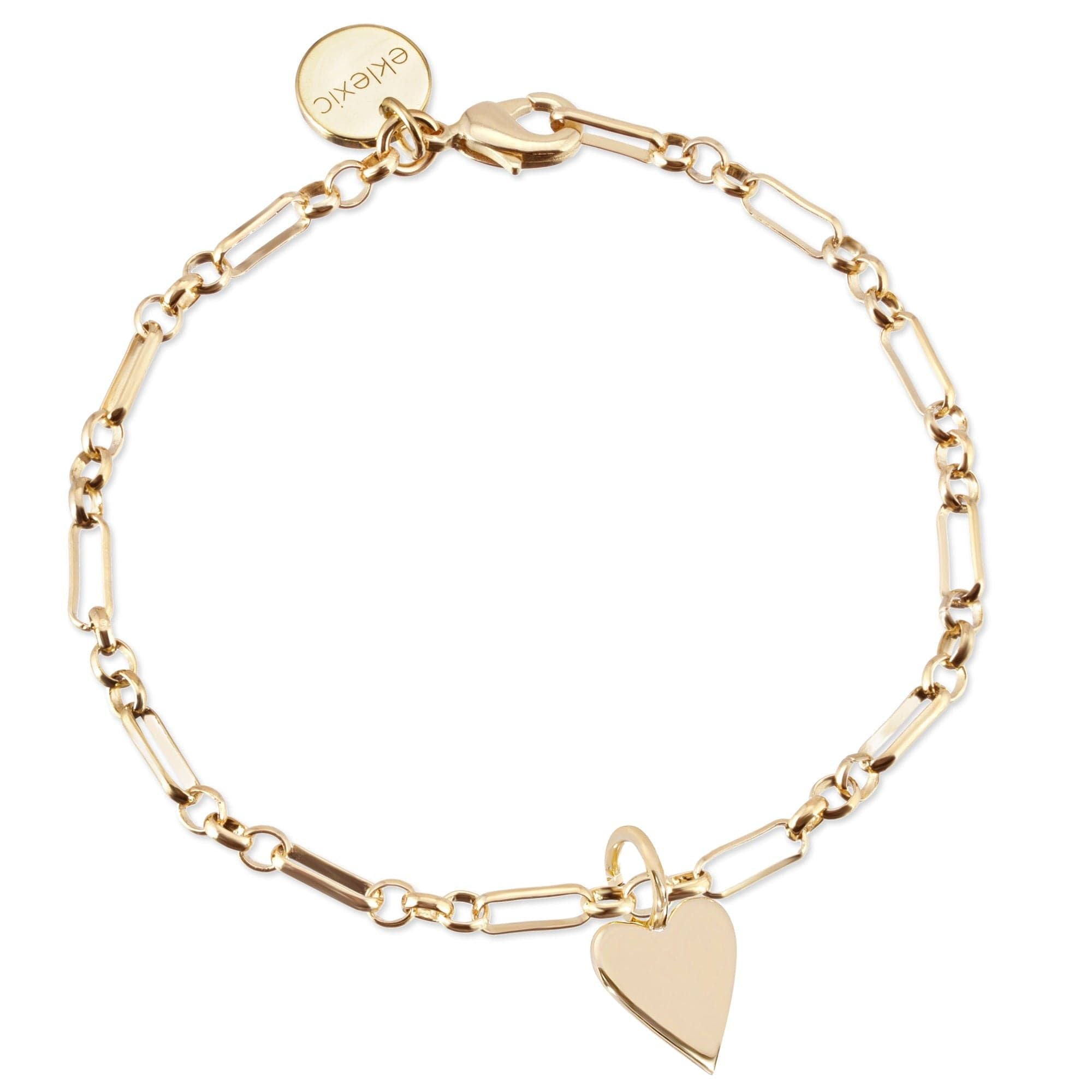 Gold-toned Small Helena & Small Multi Link Chain Bracelet with heart charm and elongated link