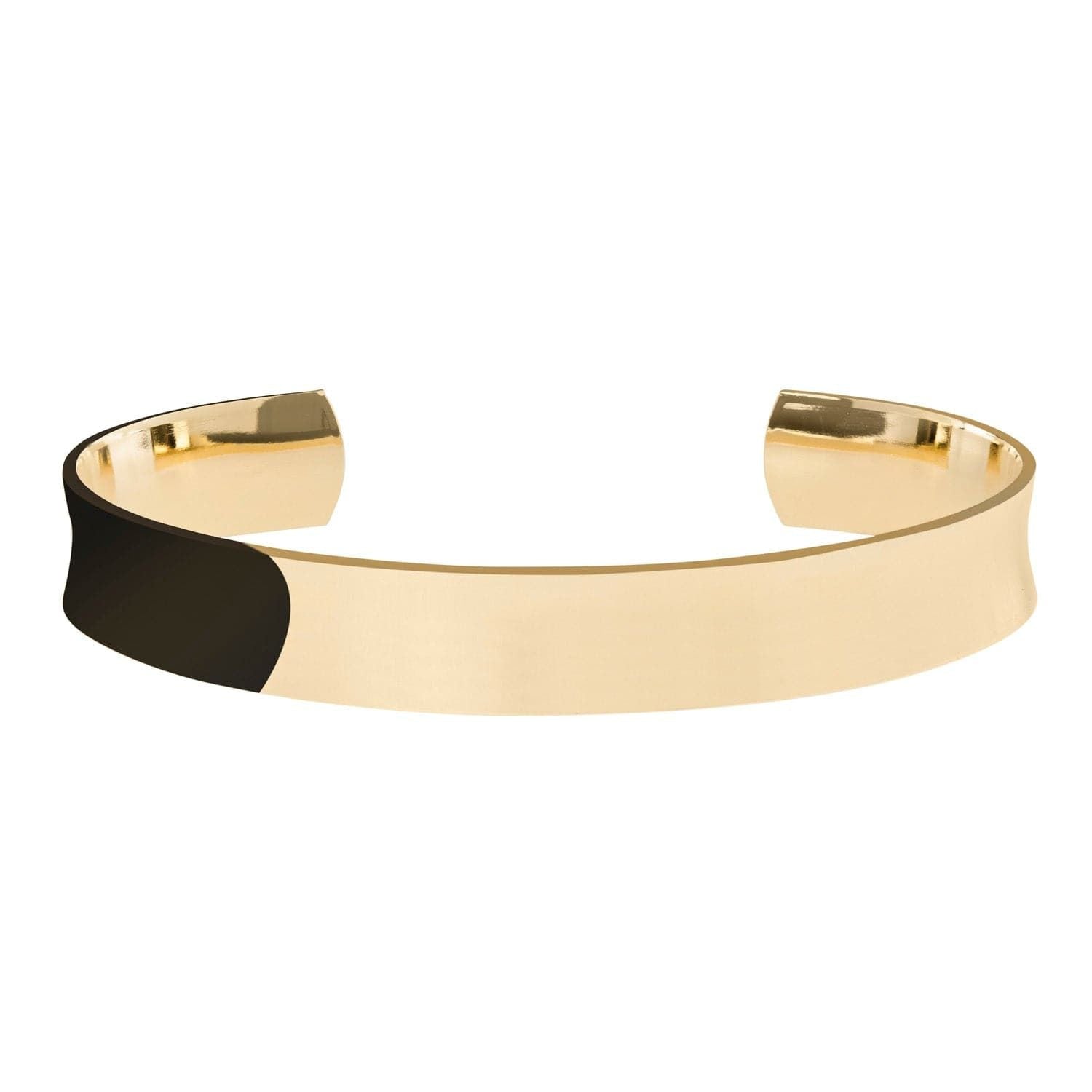 Gold-colored cuff bracelet made of inch wide recycled brass in Small Inverted Domed Cuff