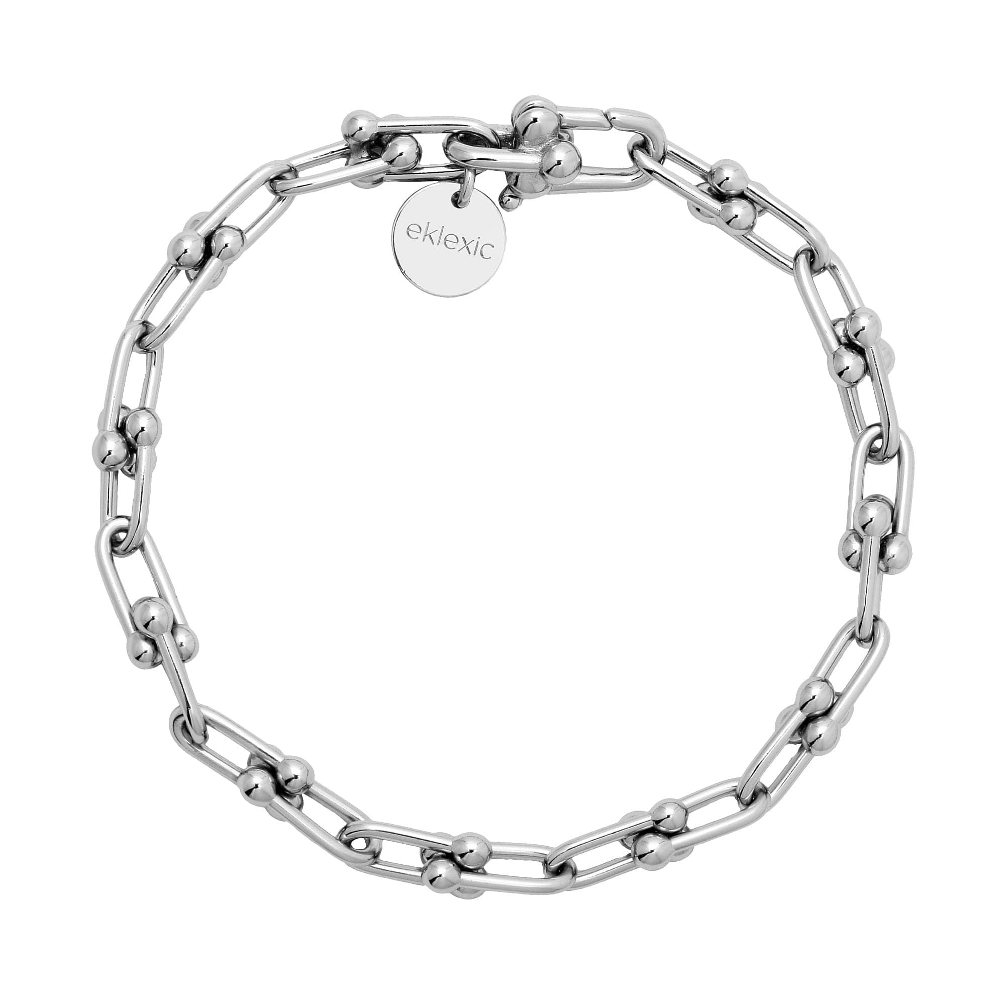 Silver chain-link Small Margaux Anklet with ball accents and custom U link design