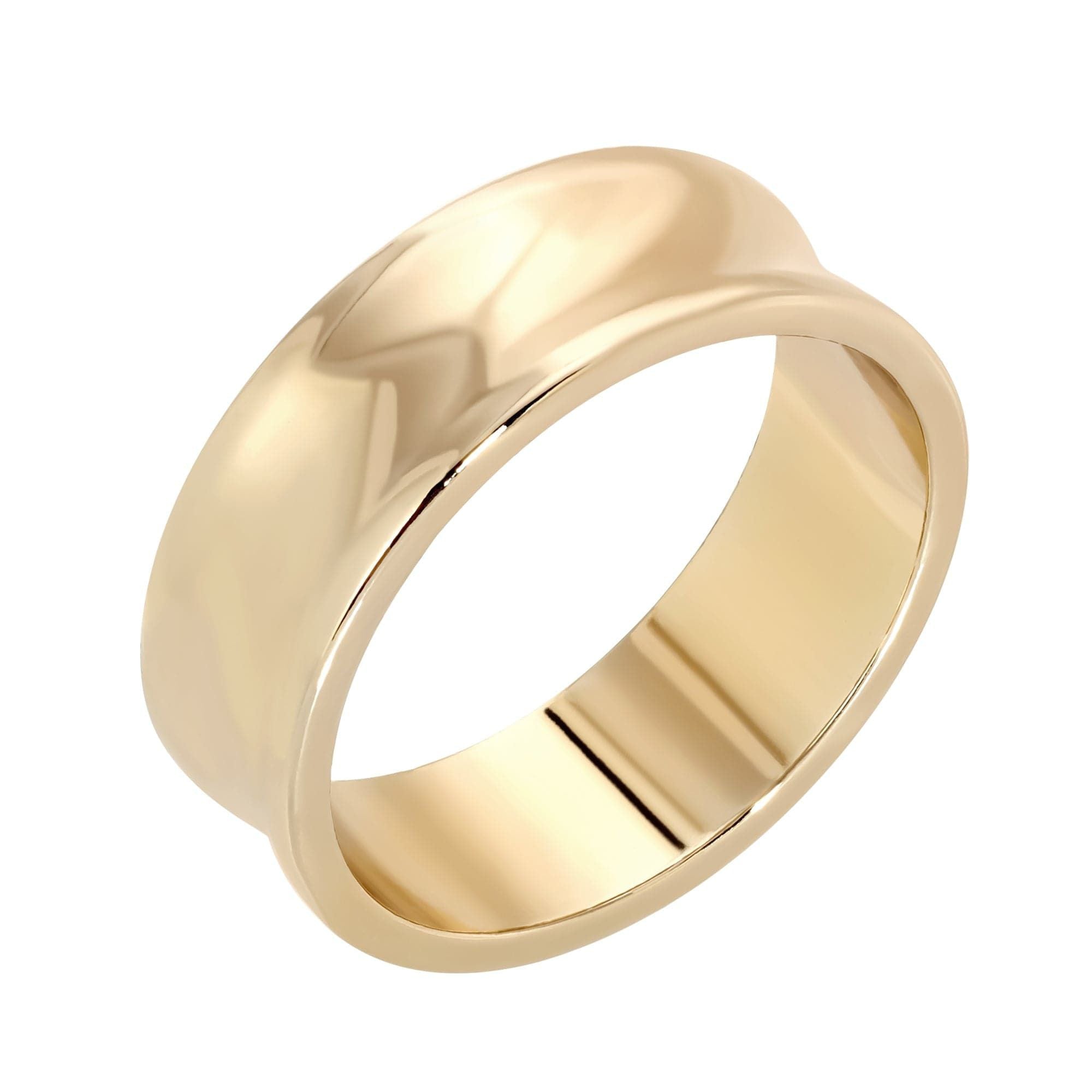 Polished 14k yellow Small Olivia Ring, 3mm wide concave design, beautifully crafted