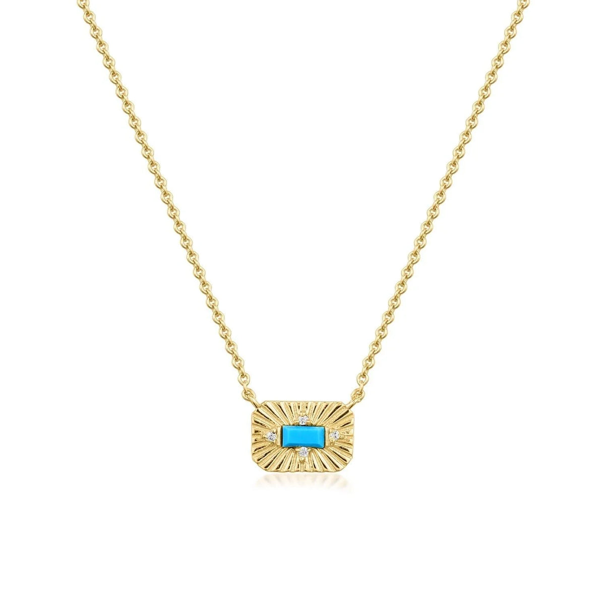 Gold necklace with turquoise starburst pendant from Small Starburst Pendant With Turquoise Stone Necklace
