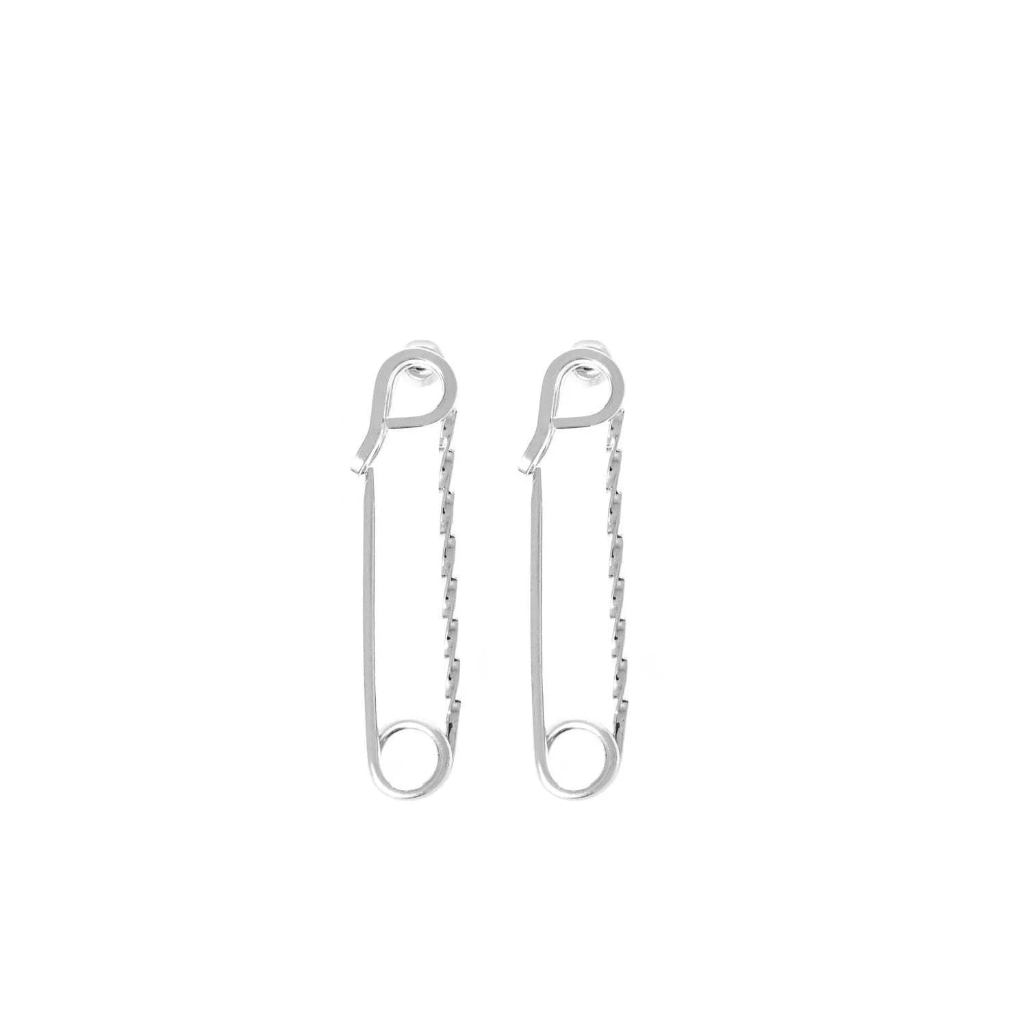 Small twisted safety pin earrings in 14k yellow gold rhodium finish