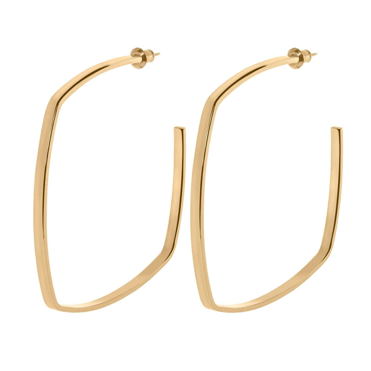 Pair of bold square shaped gold hoop earrings showcasing modern geometric style