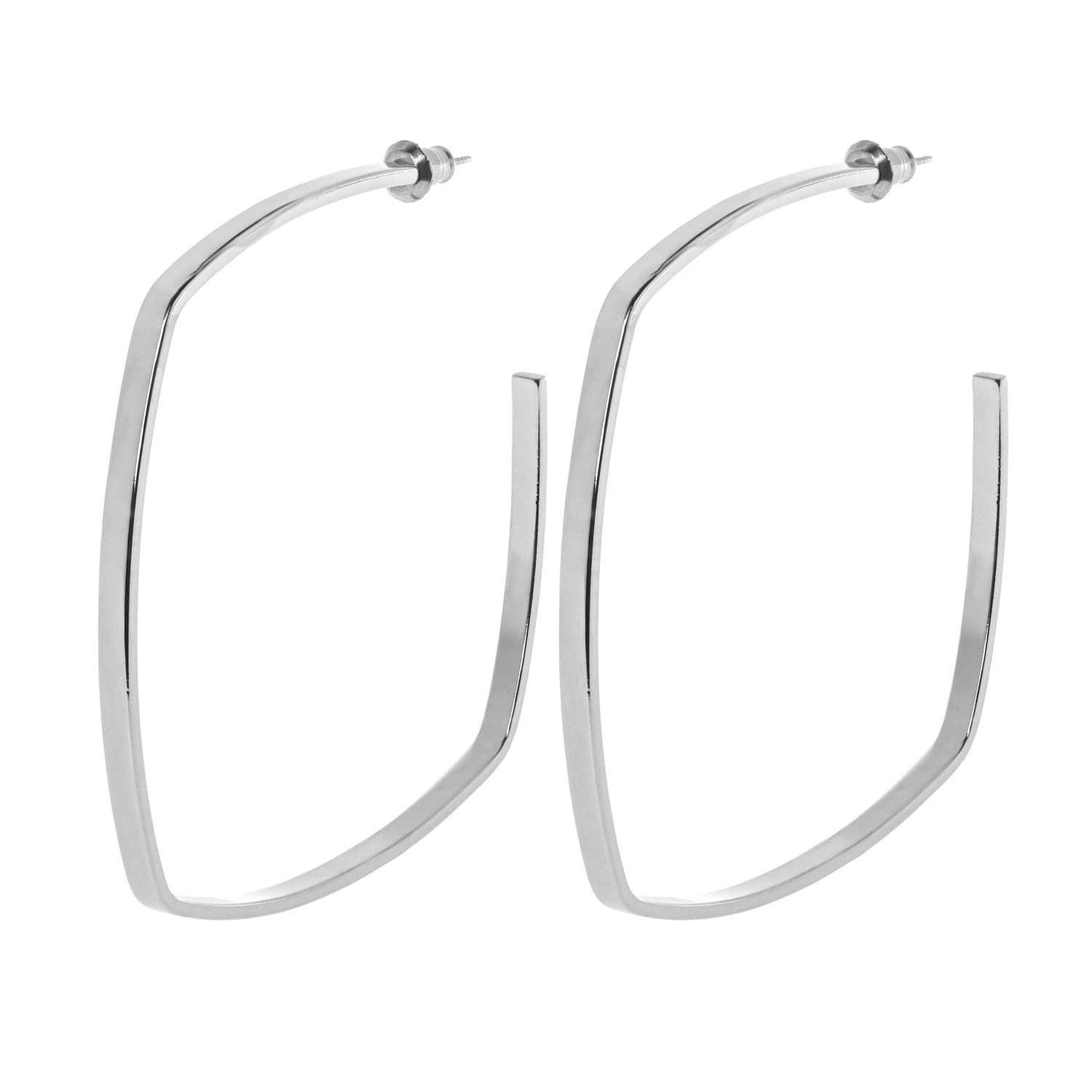 Silver geometric hoop earrings in bold square shaped design for stylish looks