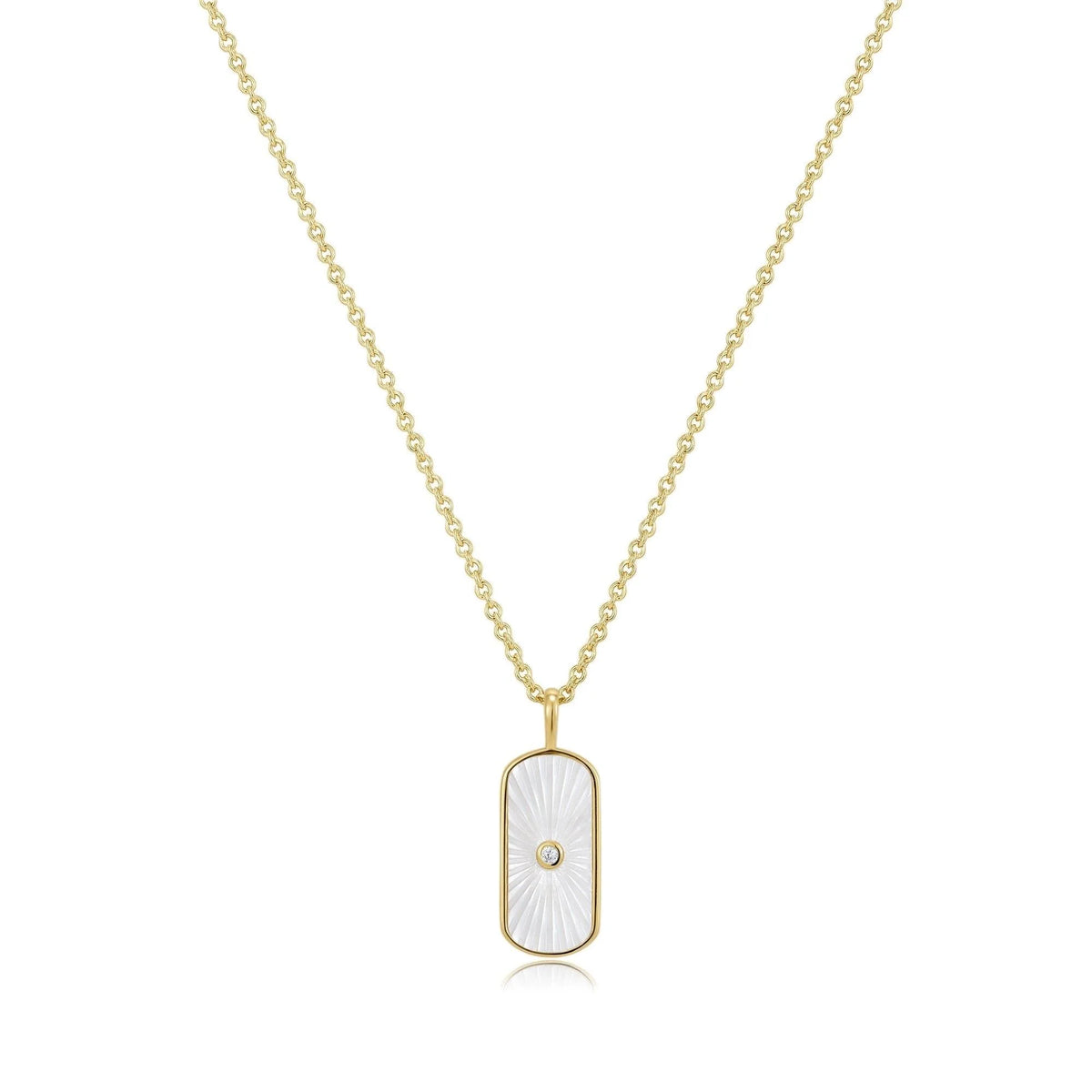 Gold chain necklace with a Tag Shaped Mop Pendant and CZ Stone for stylish vibes