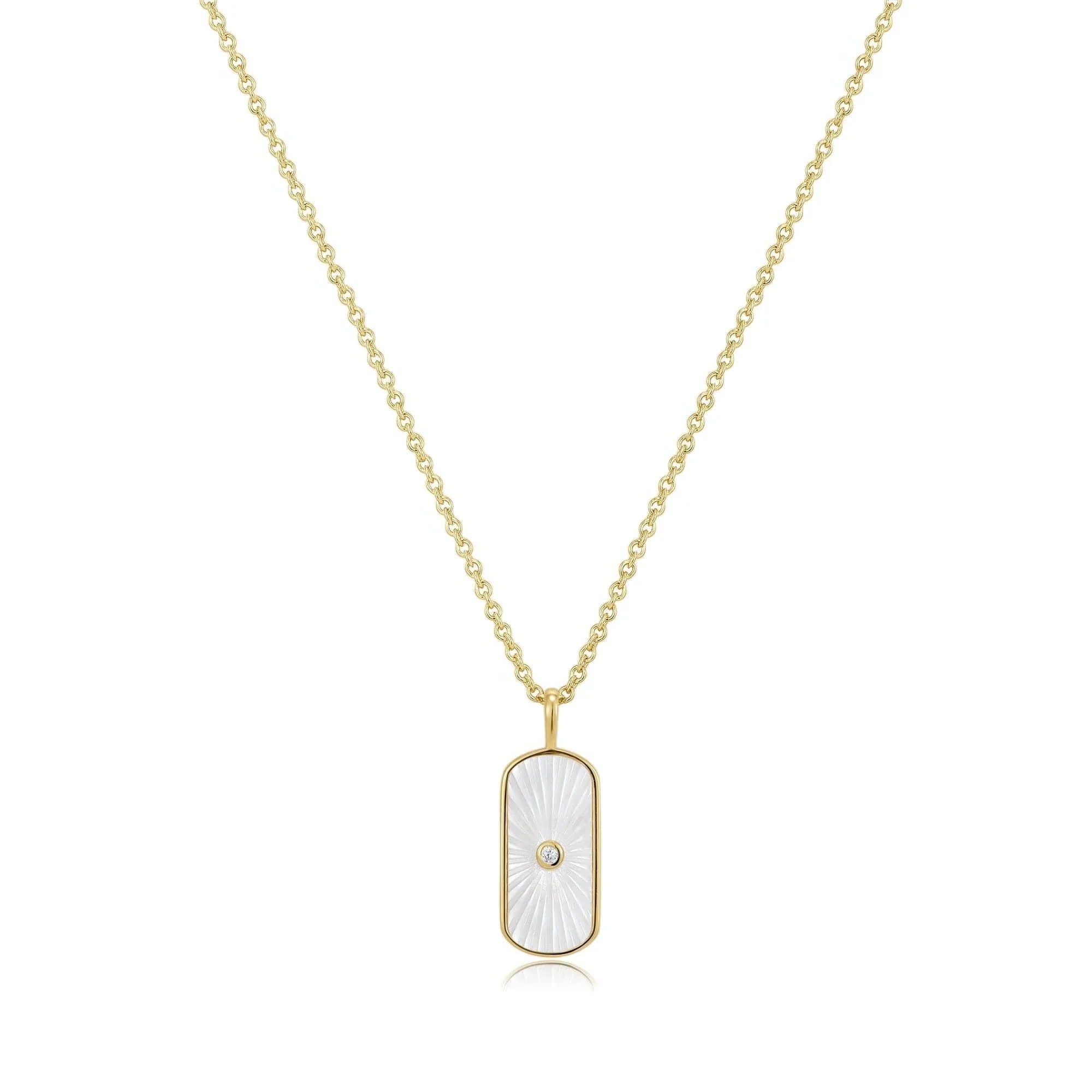 Gold chain necklace with a Tag Shaped Mop Pendant and CZ Stone for stylish vibes