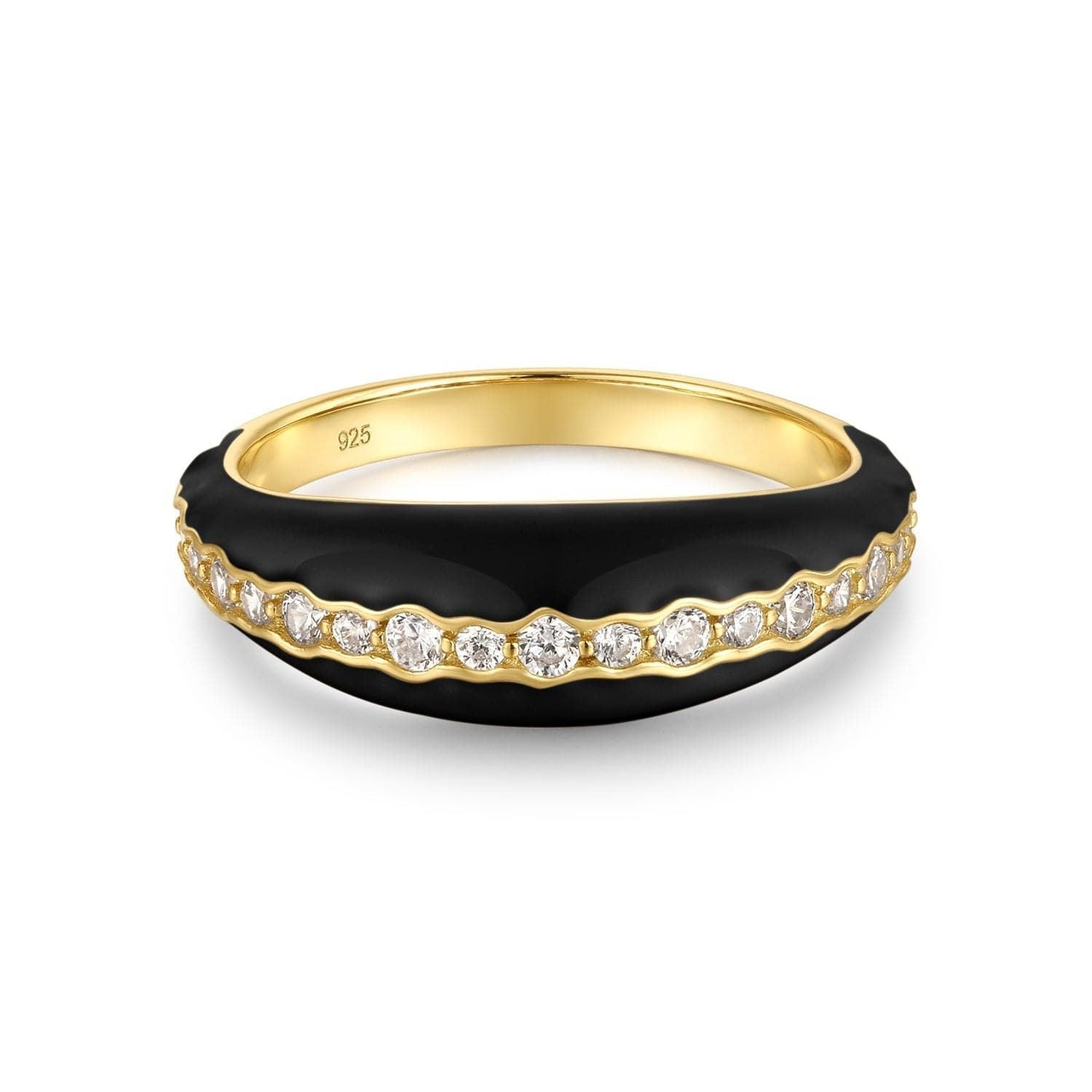 Gold and black 14k gold vermeil tapered ring with diamonds and sterling silver accents