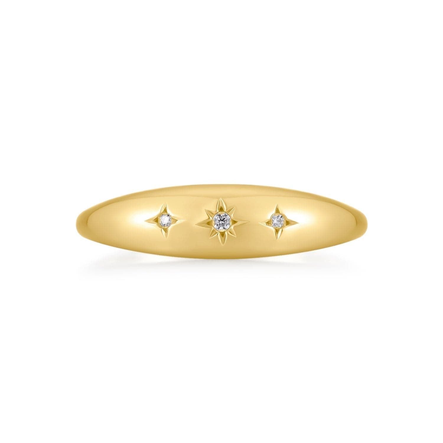 Gold Vermeil Tapered Cz Studded Galaxy Ring with star-shaped diamonds