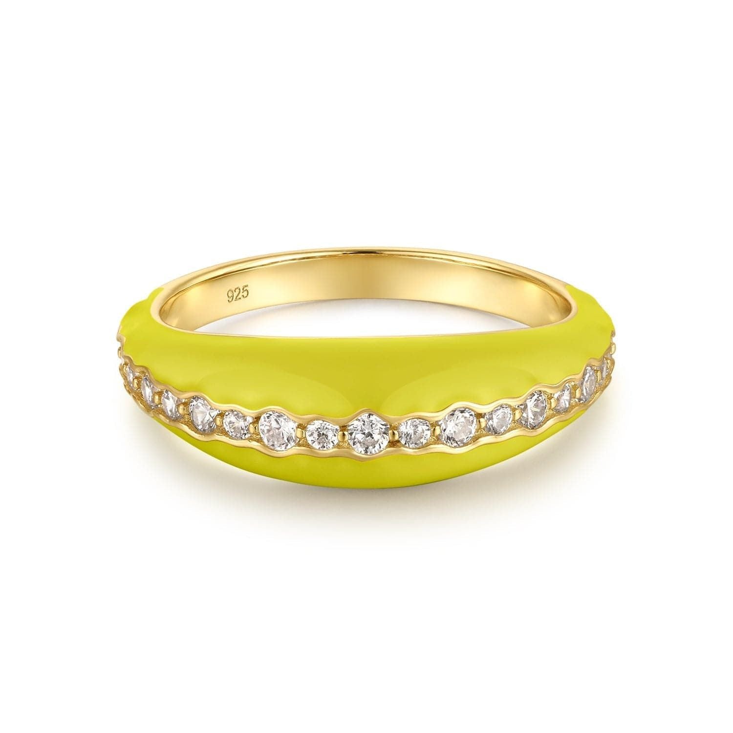 Tapered Yellow Enamel & Cz Channel Ring in 14k Gold Vermeil with Diamonds