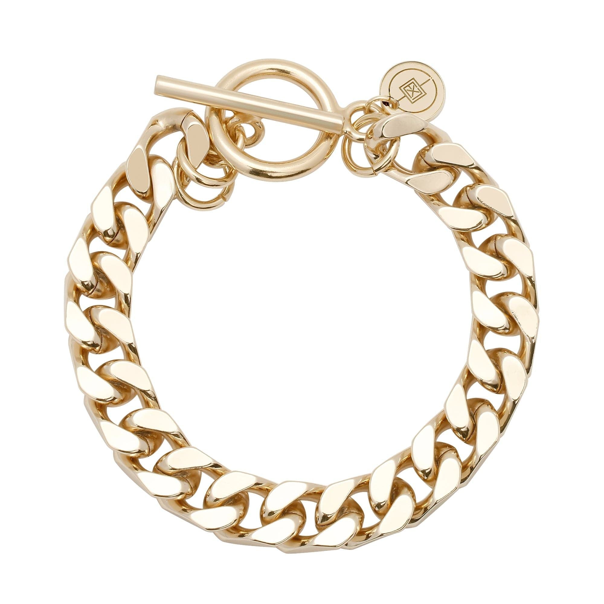 Gold-toned Tara Toggle Bracelet featuring a toggle clasp and recycled brass design