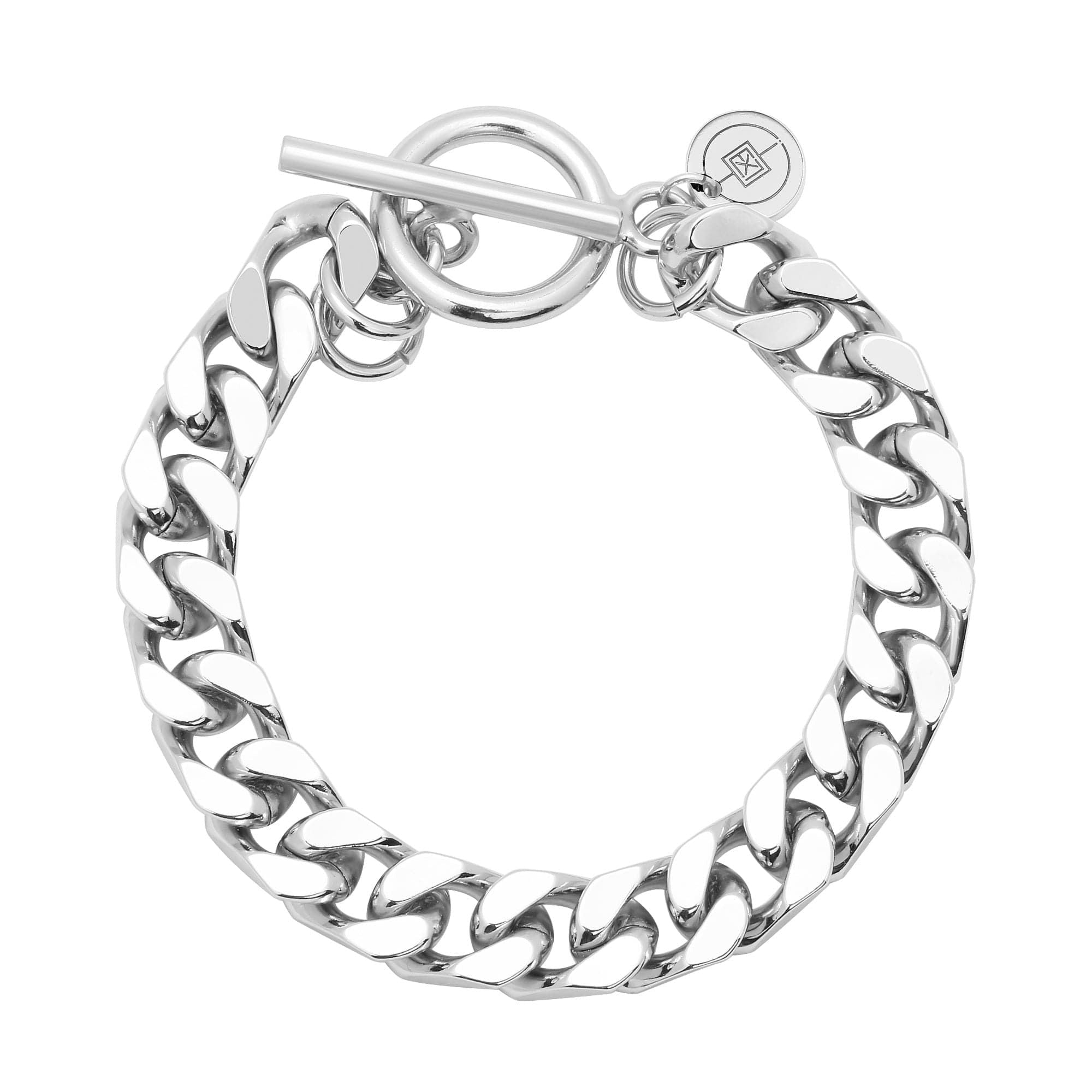 Silver Tara Toggle Bracelet featuring a rhodium-silver curb chain and recycled brass clasp