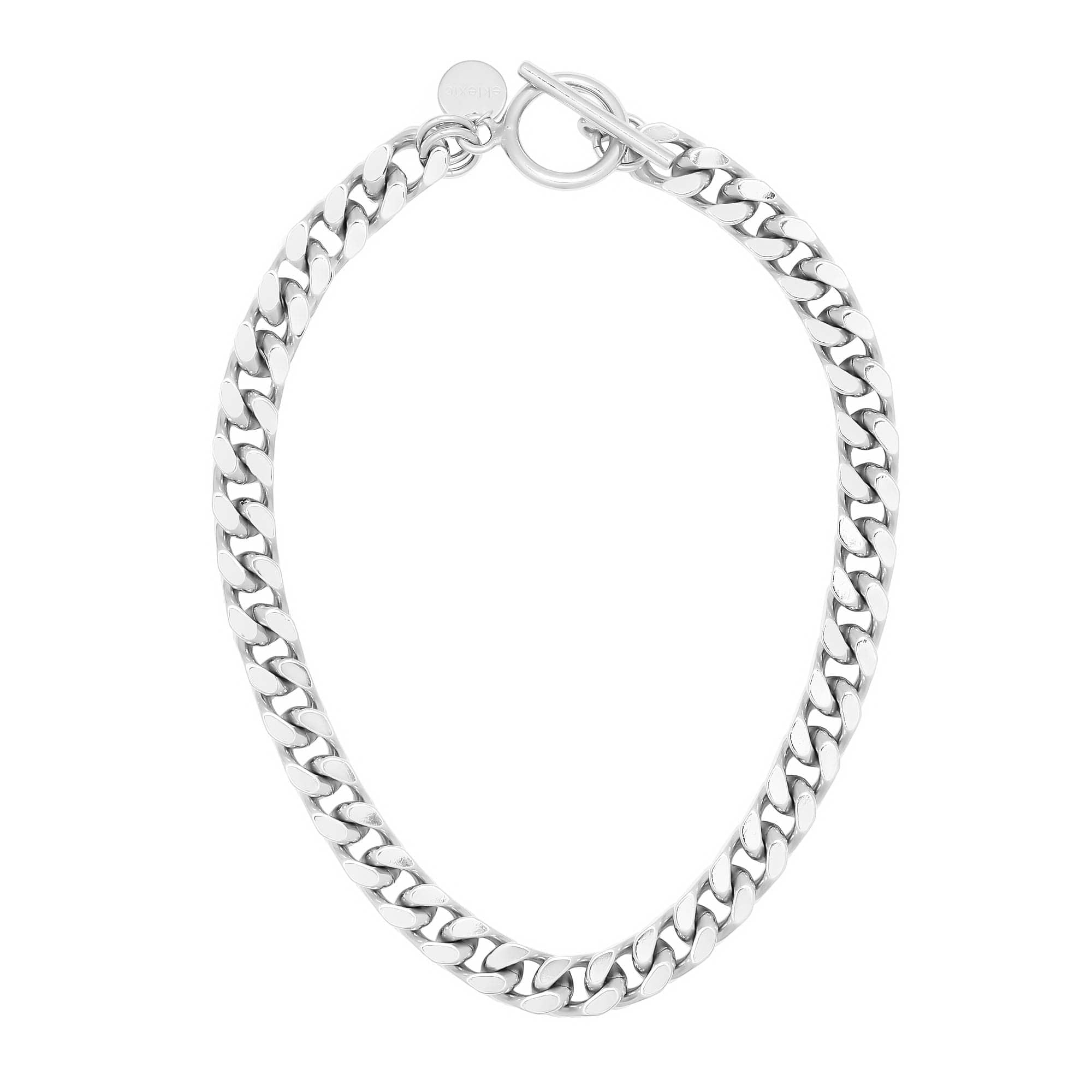 Silver chain link necklace with horseshoe clasp, featuring the Tara Toggle Necklace design