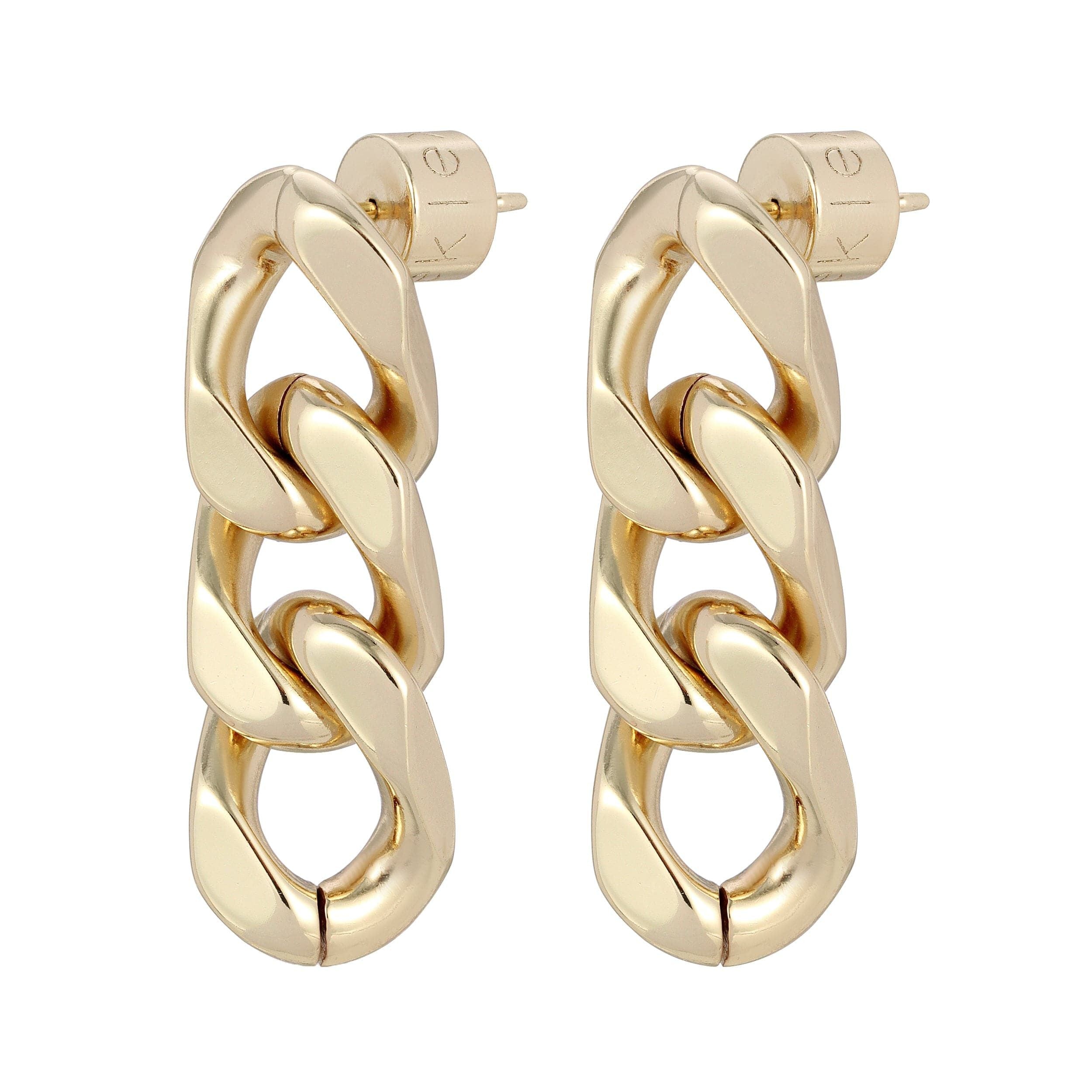 Taraji 3 Link Drop Earrings featuring squared-off Cuban link chain design in gold