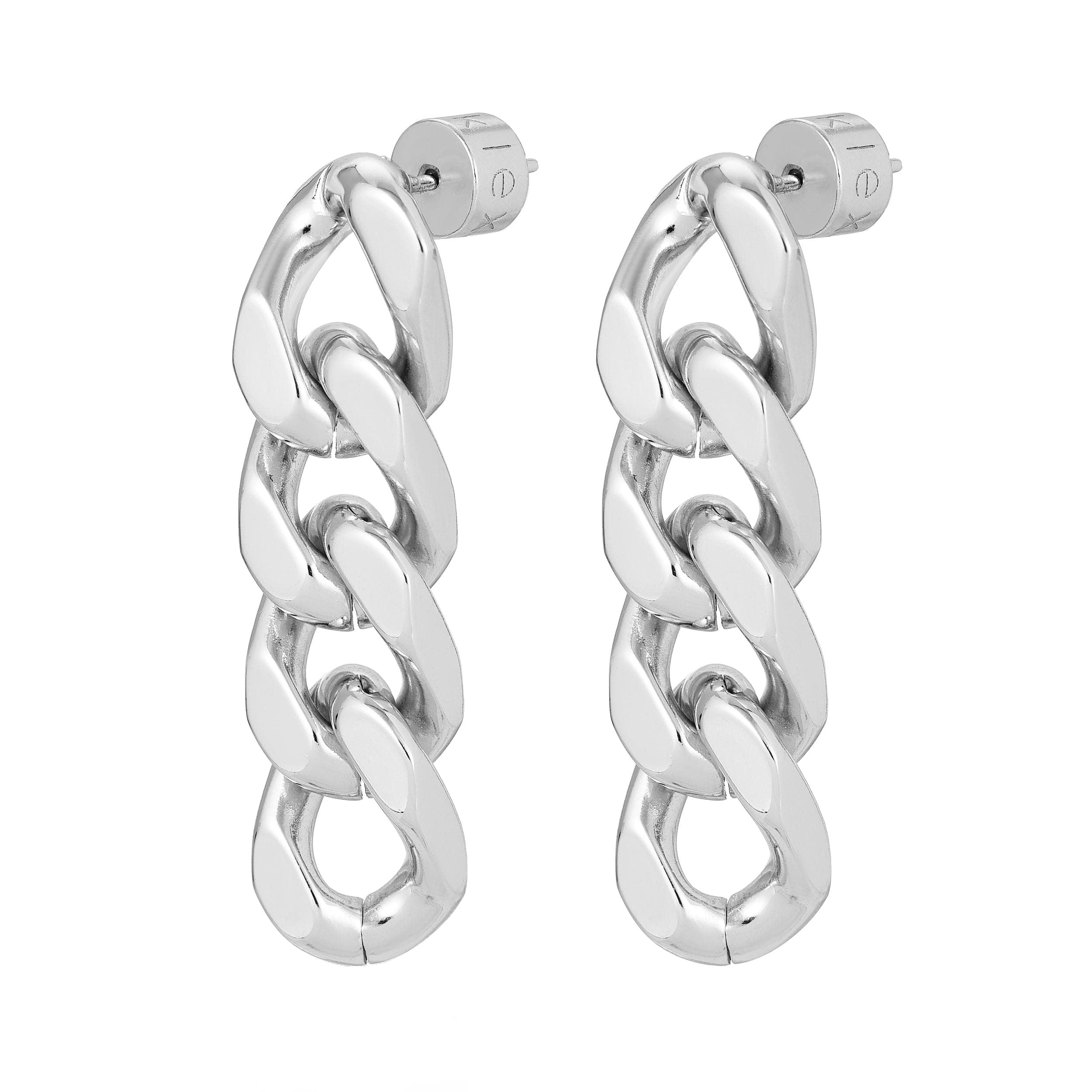 Silver Taraji Link Drop Earrings featuring a squared-off Cuban link design