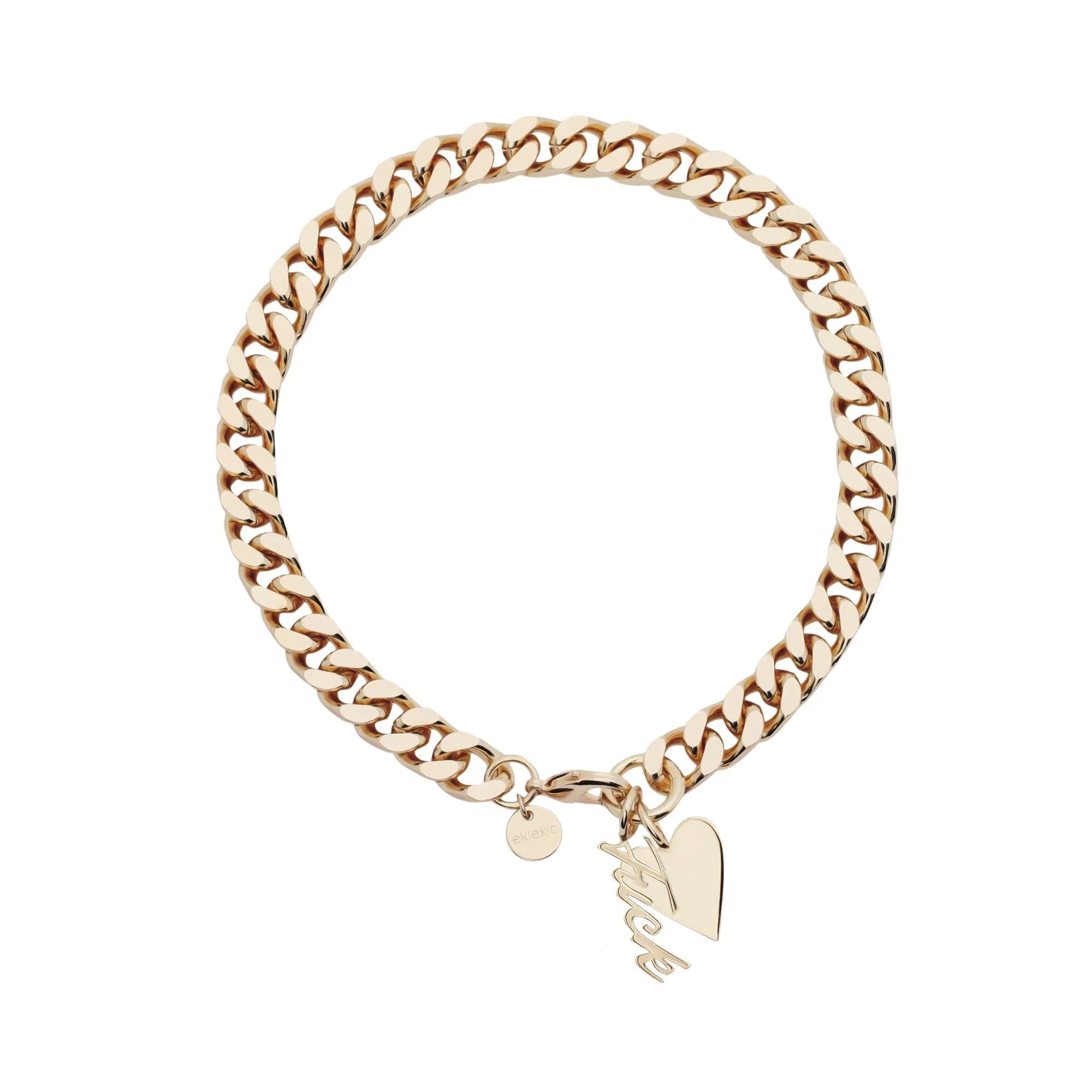 Gold-toned chain bracelet with heart charm from Taraji Necklace by skilled women artisans using recycled brass