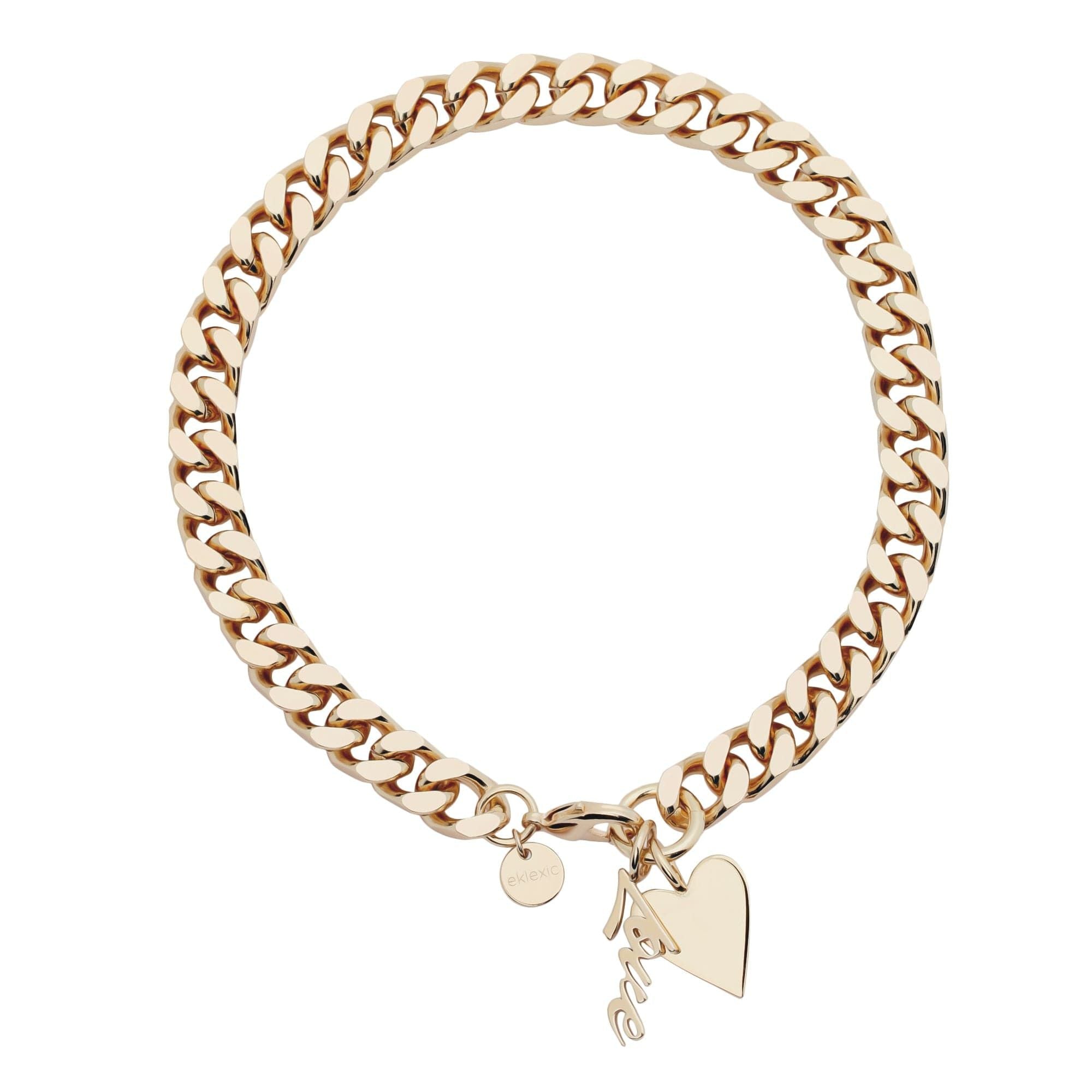 Gold-toned chain bracelet with heart and disc charms from Taraji Necklace collection