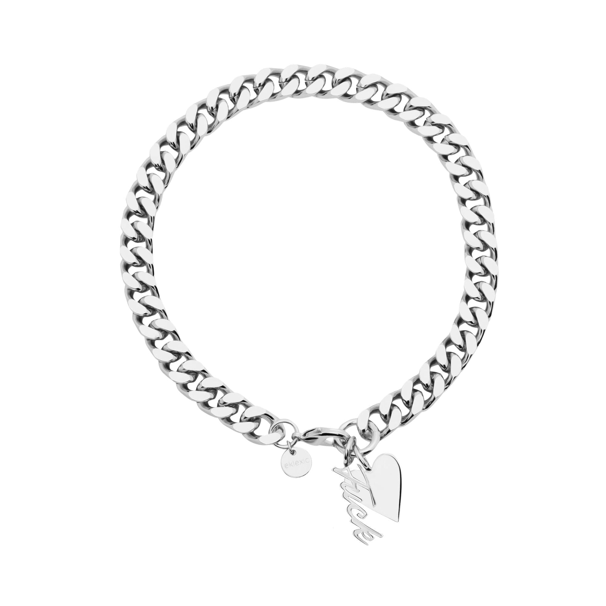 Silver chain bracelet with heart charm from the Taraji Necklace by skilled women artisans