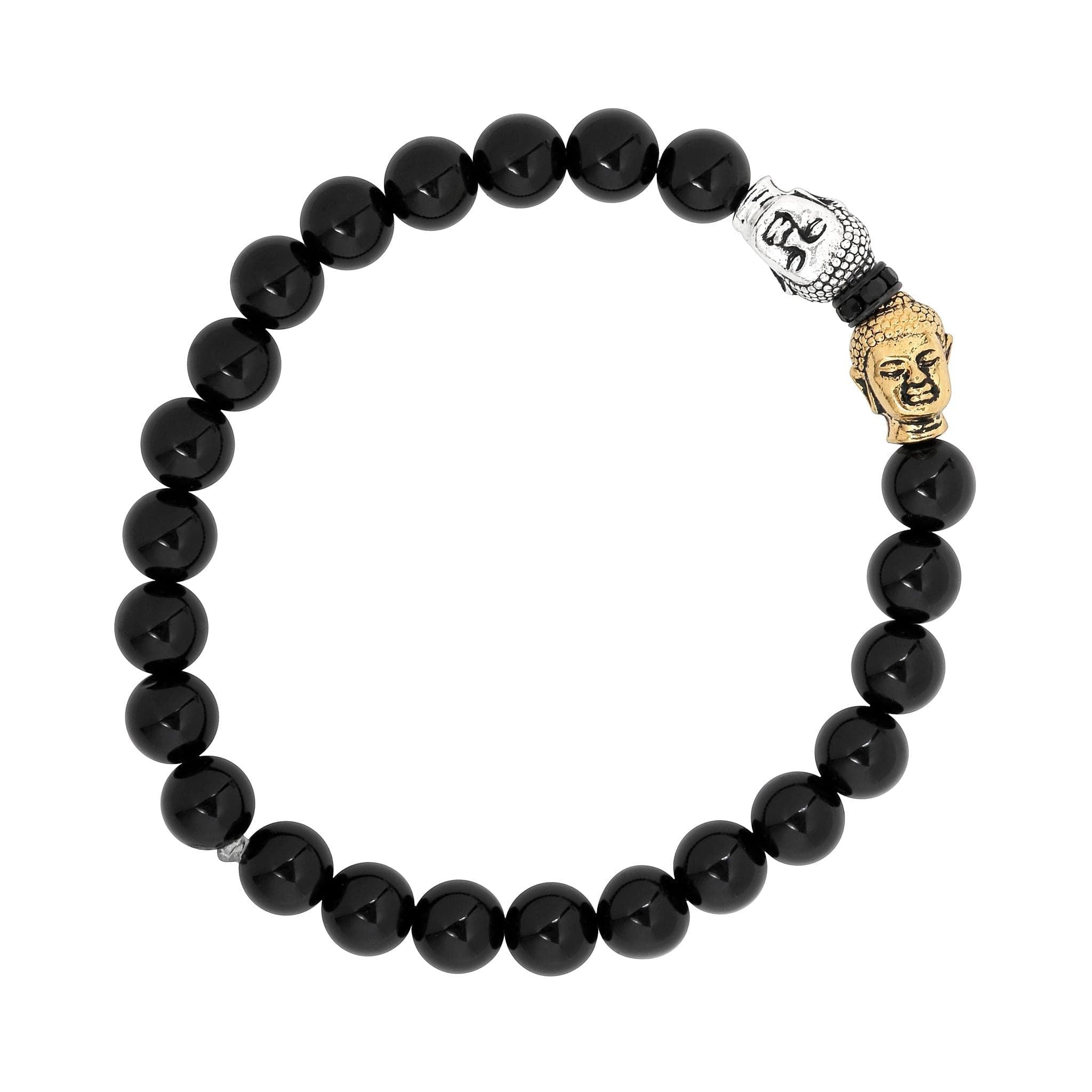 Black beaded Como Bracelet featuring gold plated Buddha head accents