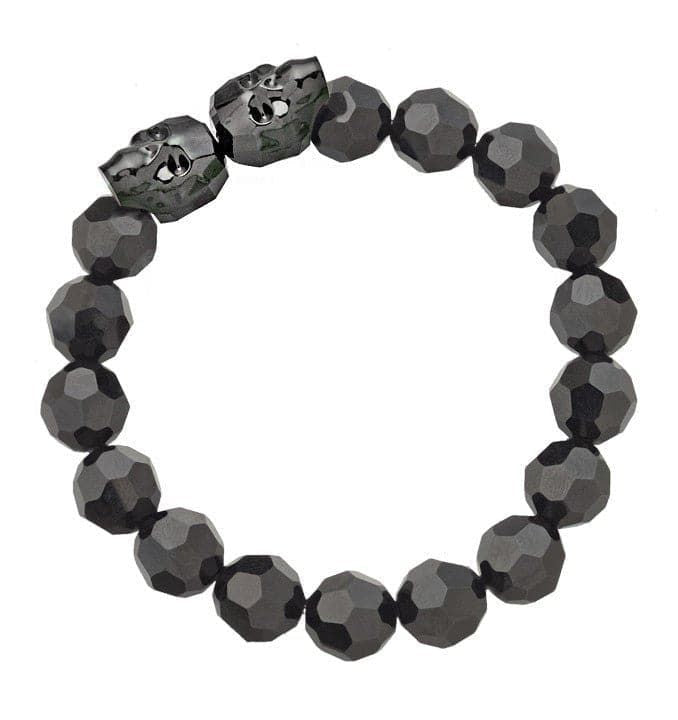 Black beaded Fairfax Bracelet with Swarovski crystal skulls and skull accents