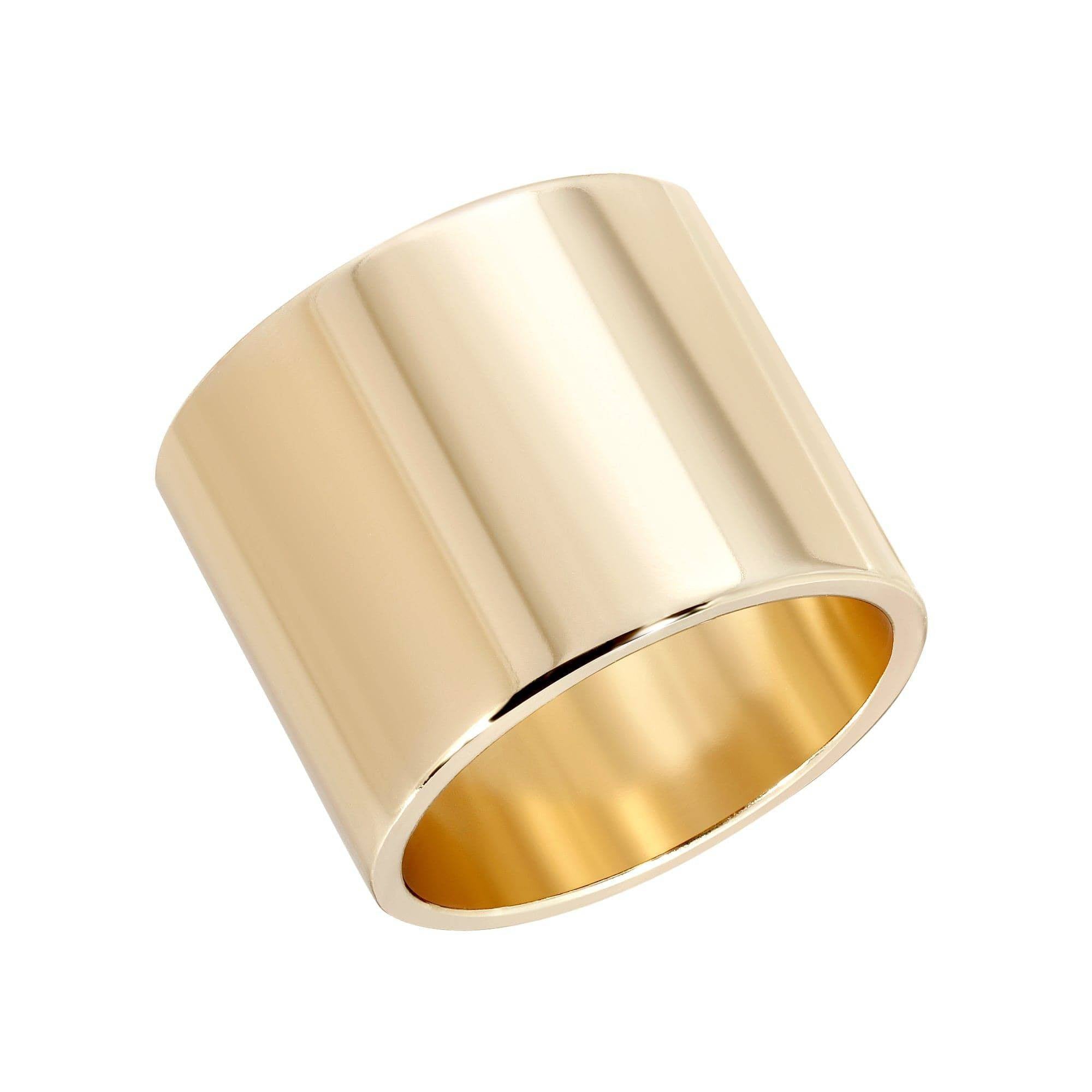 Wide polished gold Thick Flat Ring with recycled brass plating and protective coating