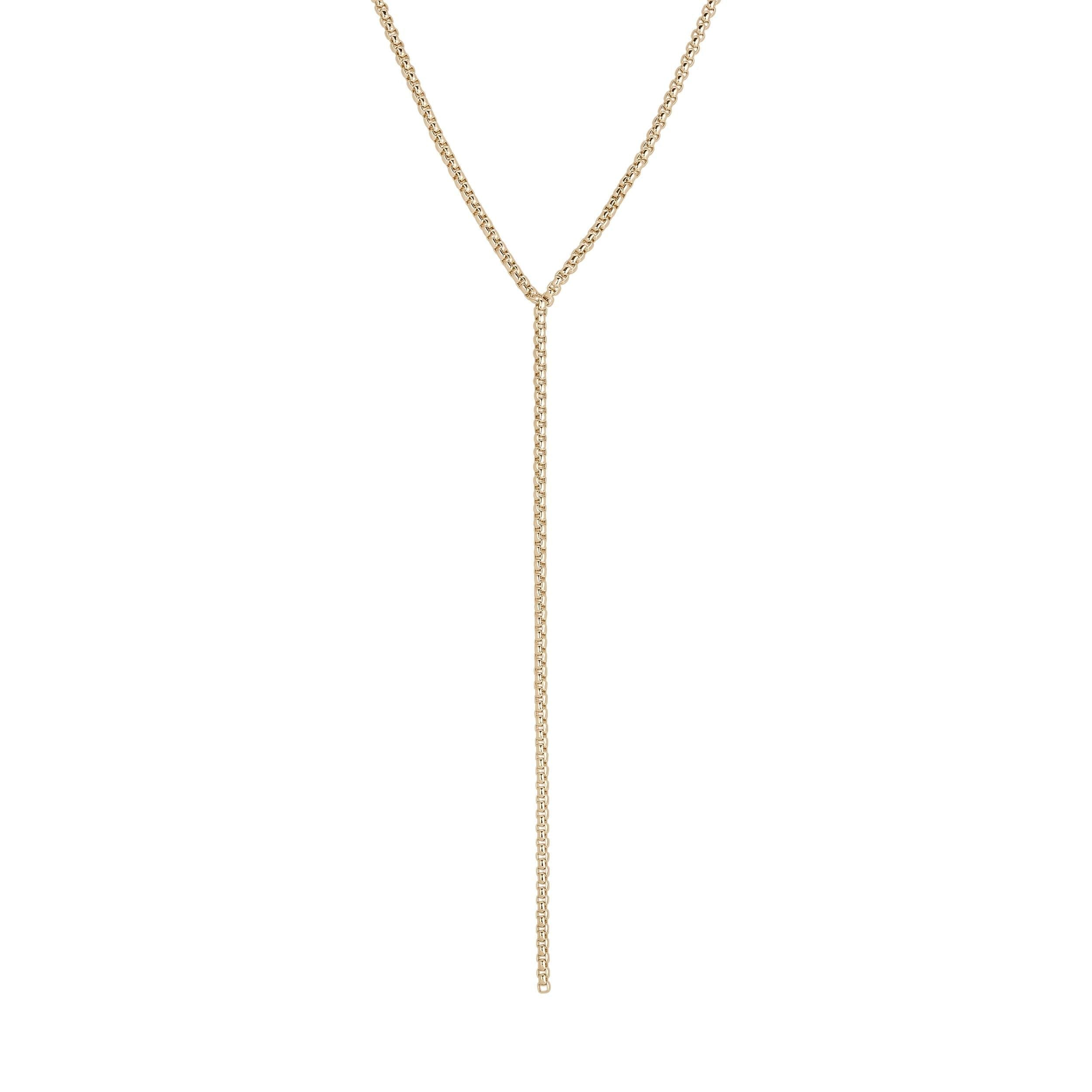 Gold-toned Y-shaped necklace from the Thin Luciana Box Chain Lariat collection