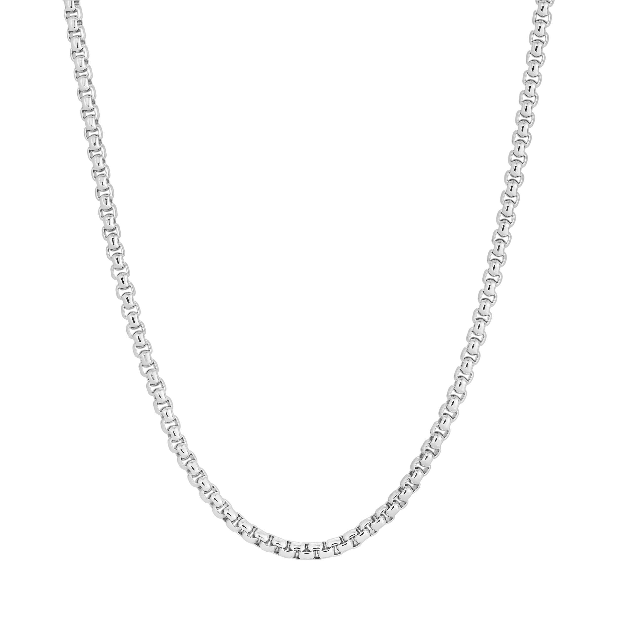 Silver Thin Luciana Box Chain Necklace showcasing a sleek, elegant box chain design