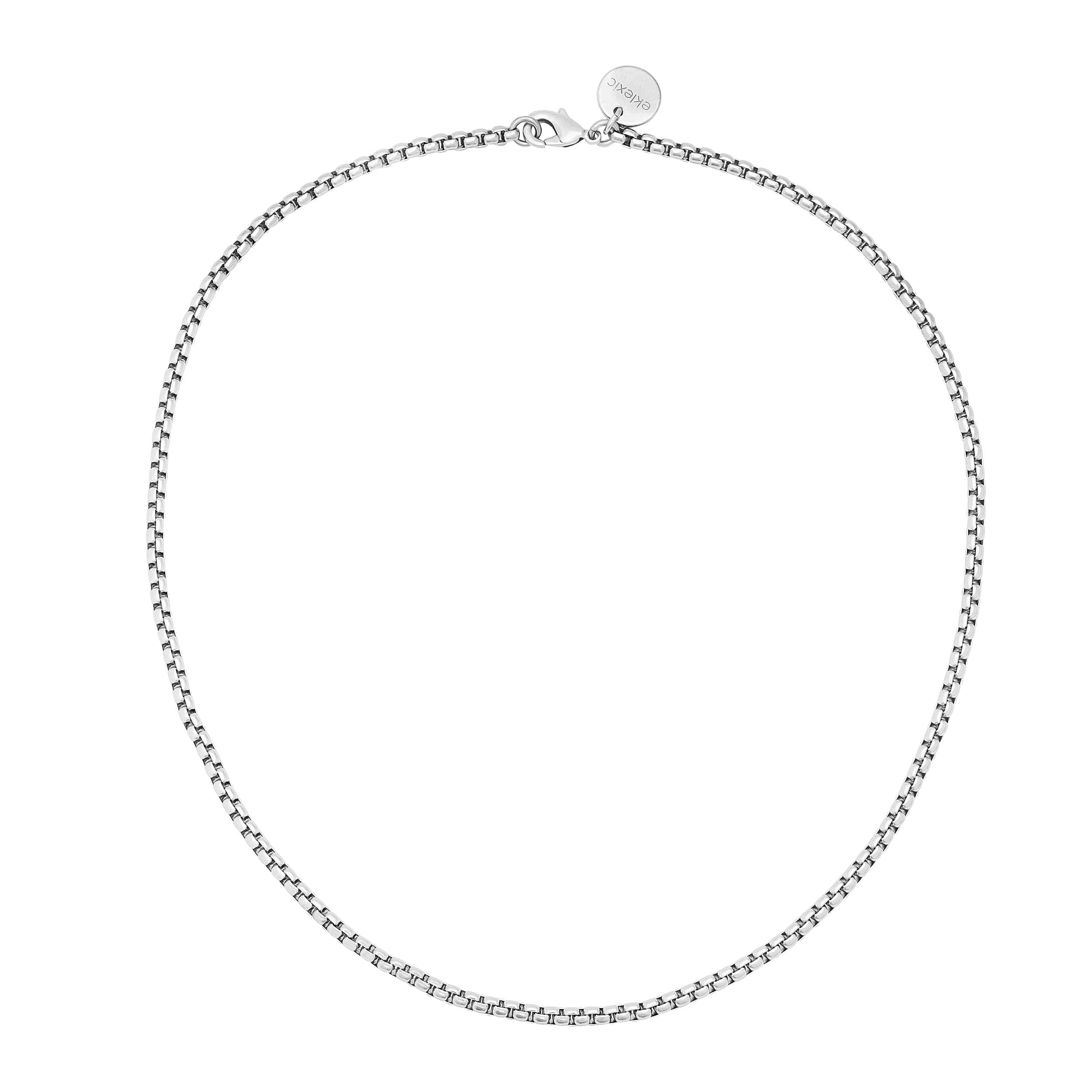 Thin Luciana Box Chain Necklace in silver featuring a stylish box chain design