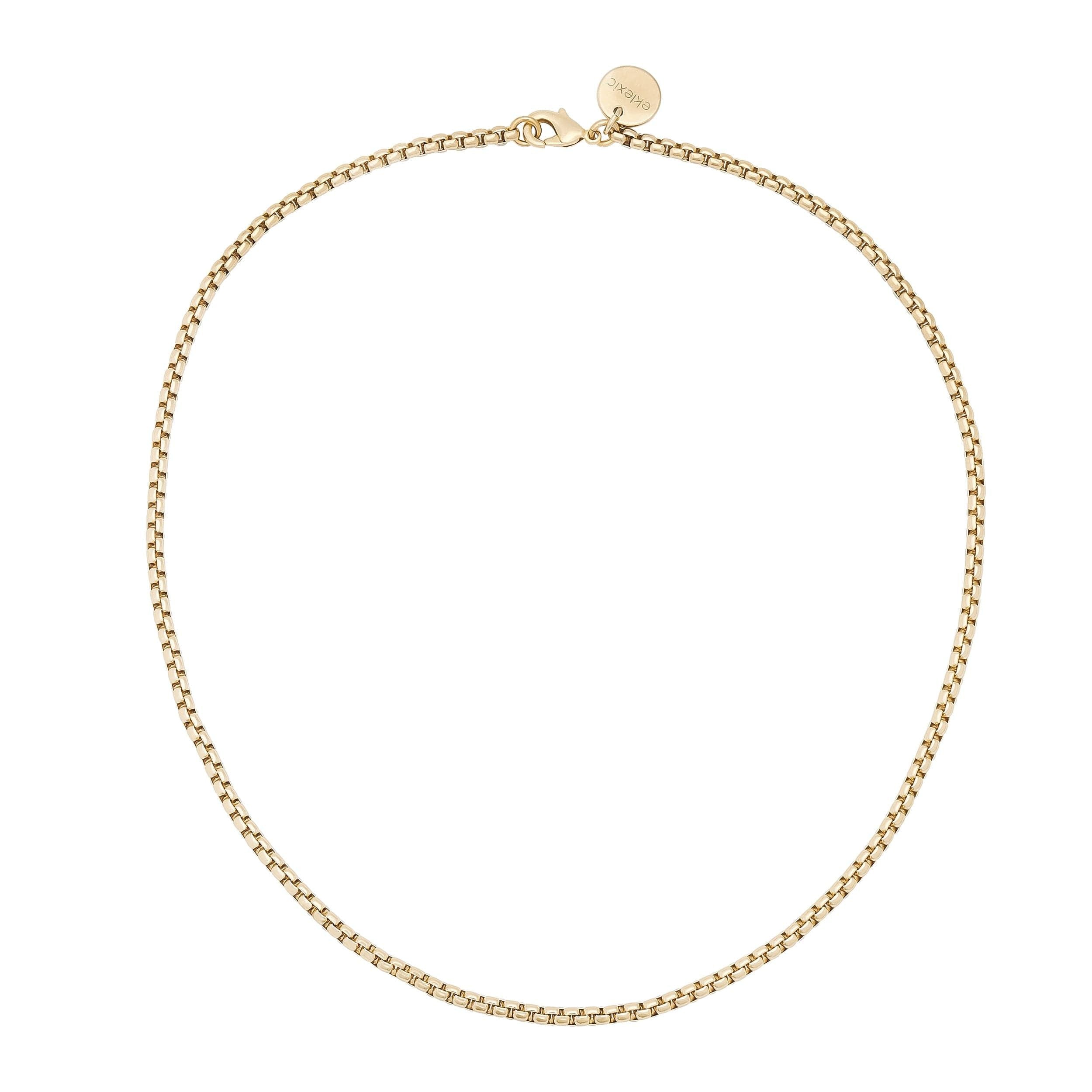 Gold Thin Luciana Box Chain Necklace showcasing a stylish Venetian box chain design