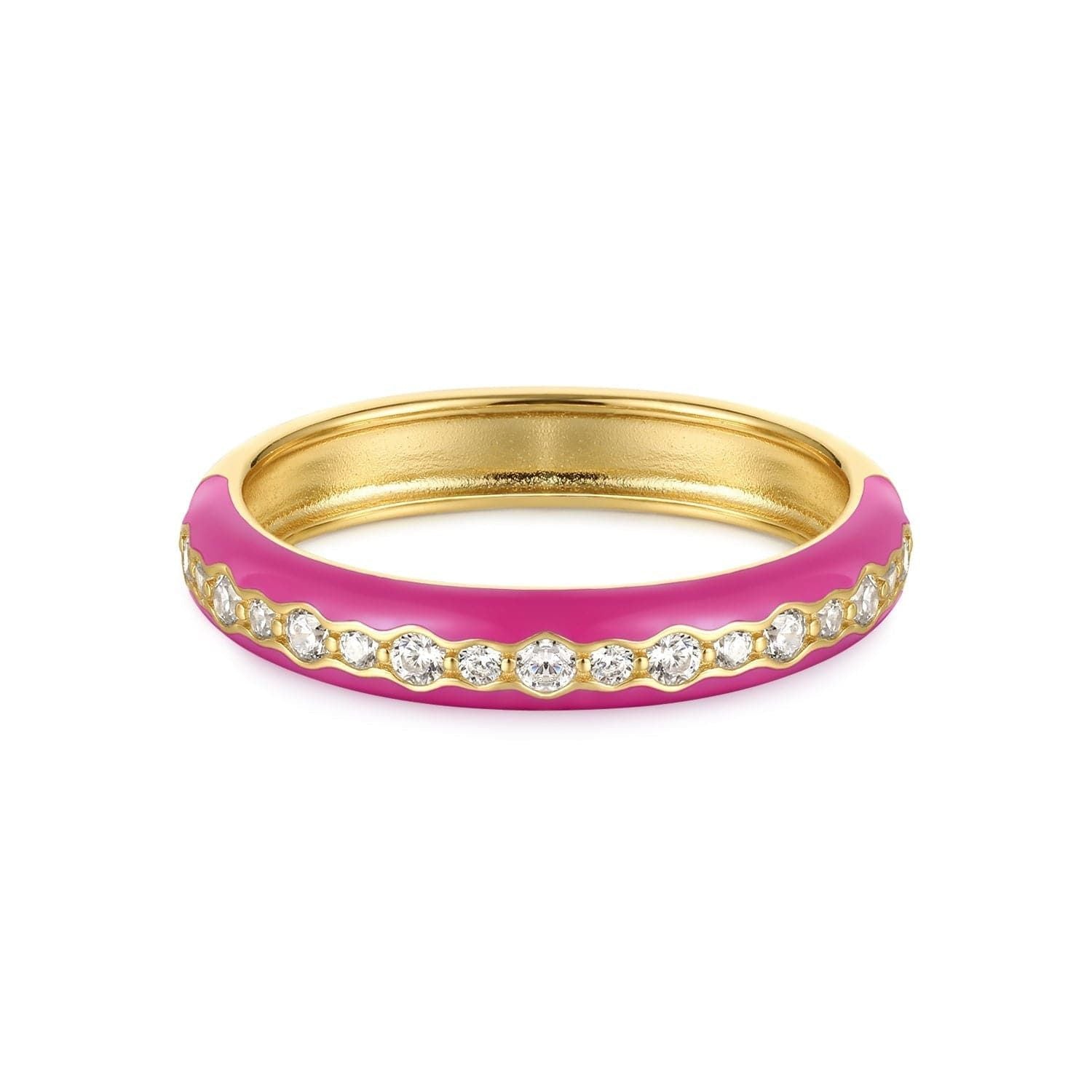 Gold ring with pink enamel and diamonds, a stunning 14k gold vermeil design