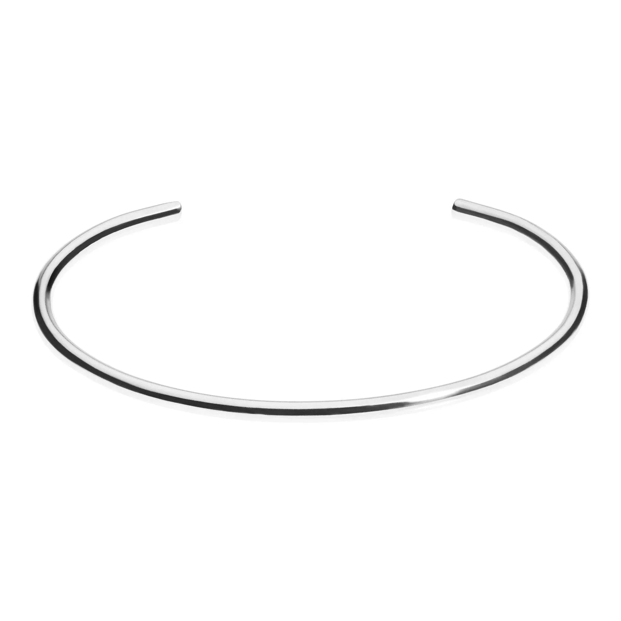 Silver open-ended choker from Thin Round Cuff collection on a model