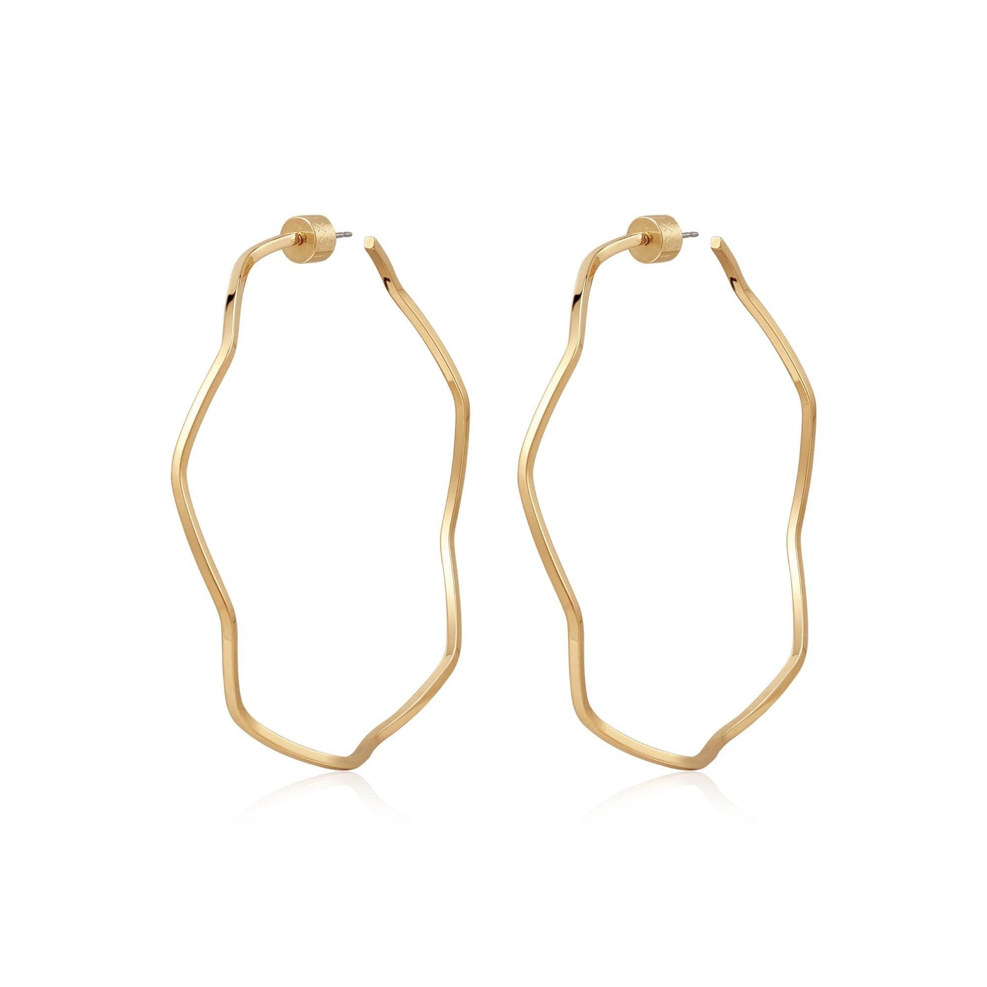 Pair of Thin Wavy Hoops made from recycled brass with 14k gold to prevent wear