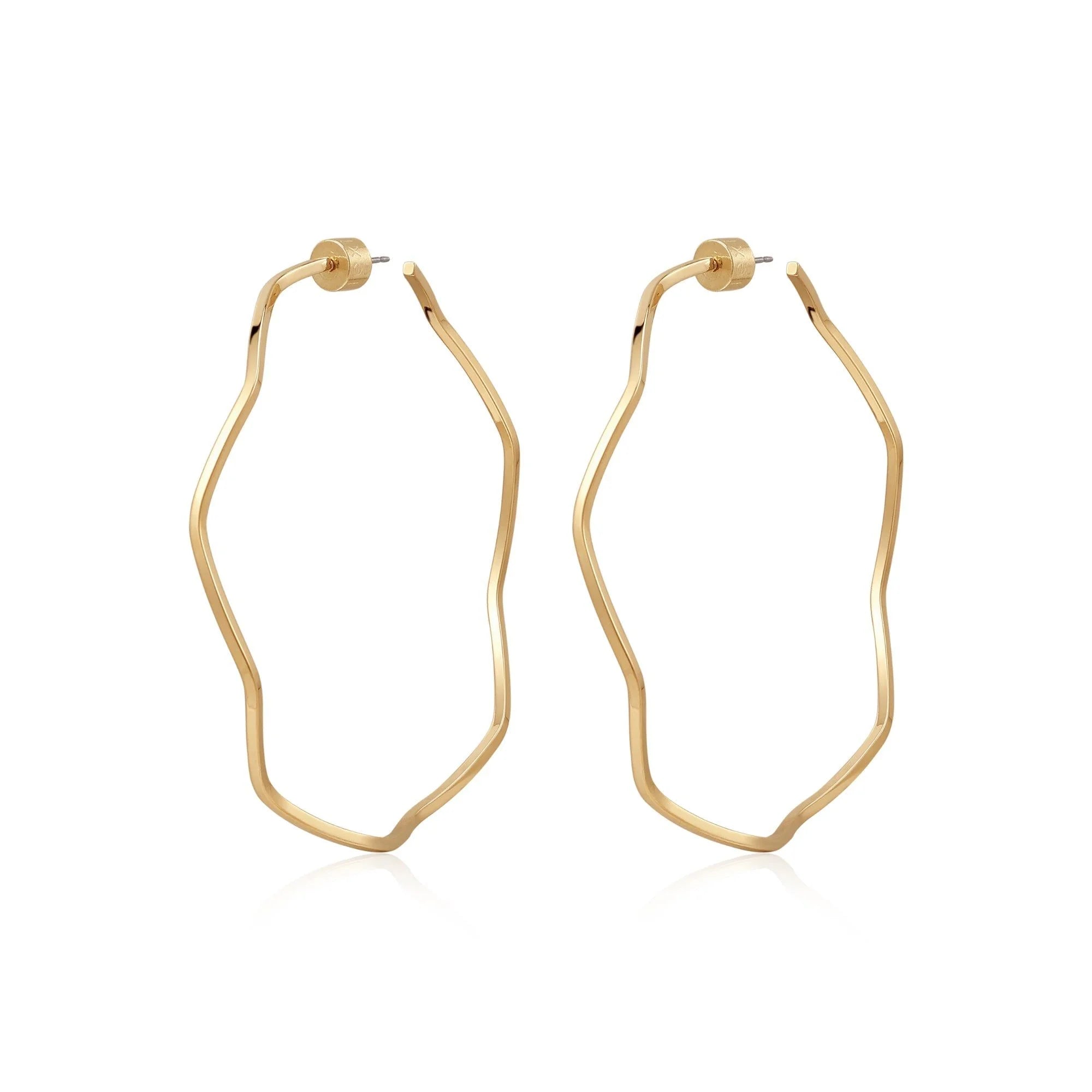 Pair of Thin Wavy Hoops made from recycled brass and 14k gold to prevent wear