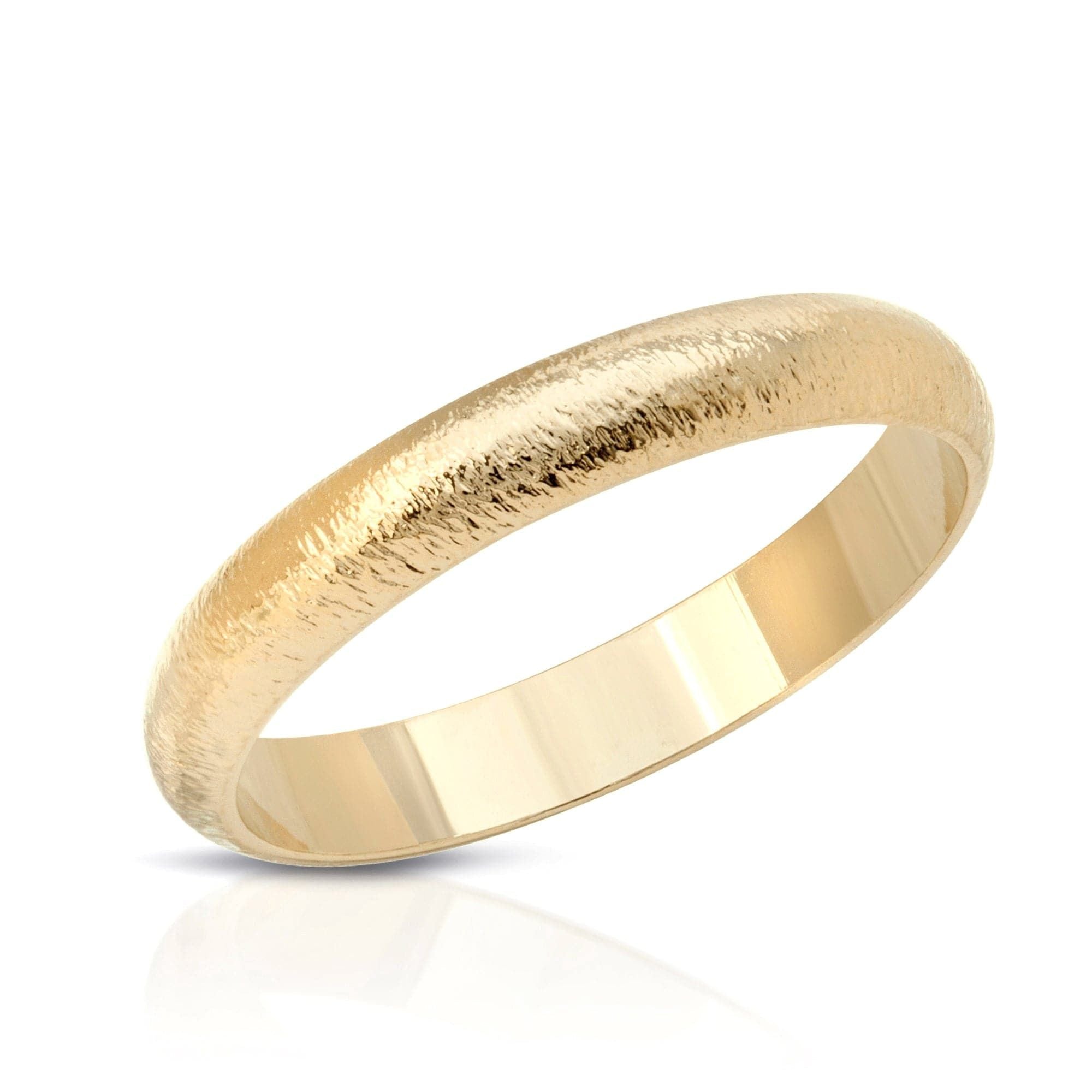 Textured gold Trinity Ring featuring a 3mm wide domed design in brass