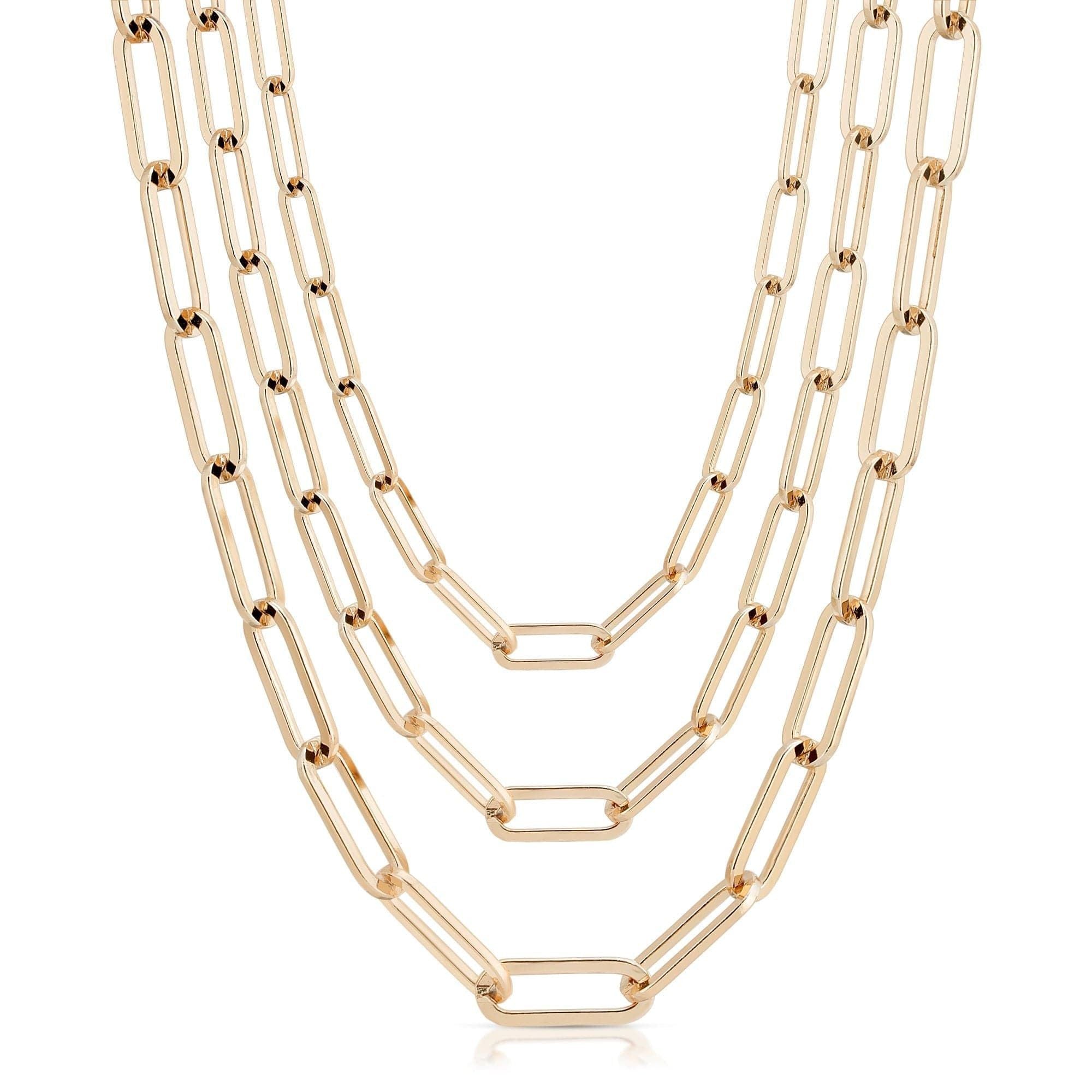 Gold-toned recycled brass large paper clip chain layered necklace for stylish elegance