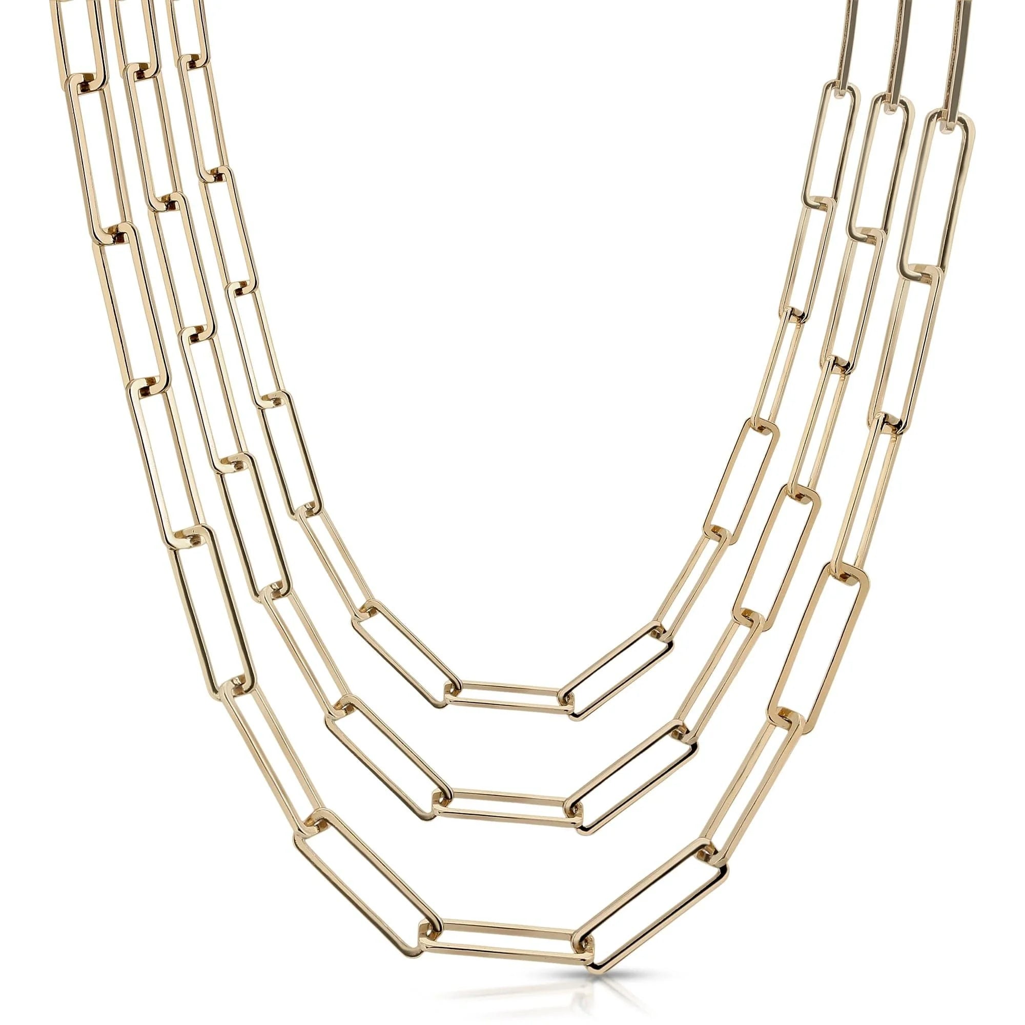 Gold-toned Triple Large Rectangle Link Chain Necklace in recycled brass large rectangle links