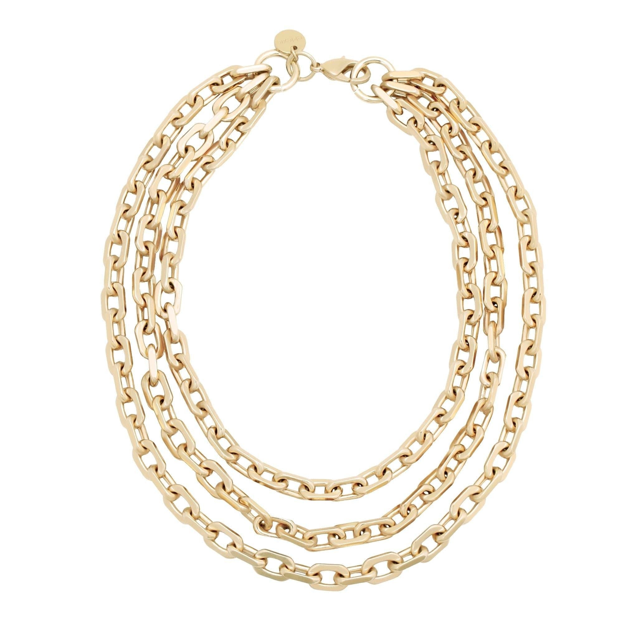 Gold-toned Triple Layer Lennon Necklace featuring a brass cable link design