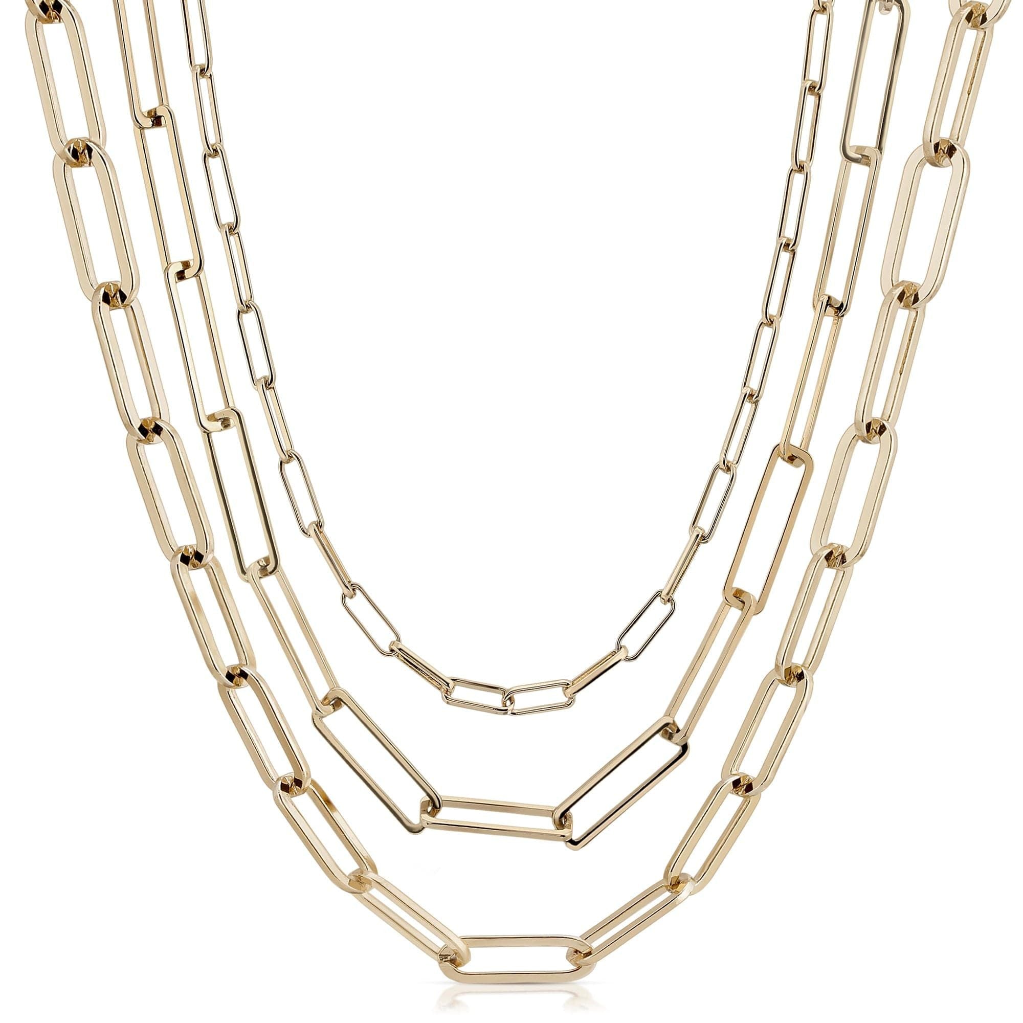 Three-strand gold chain necklace, a stylish recycled brass multi chain design