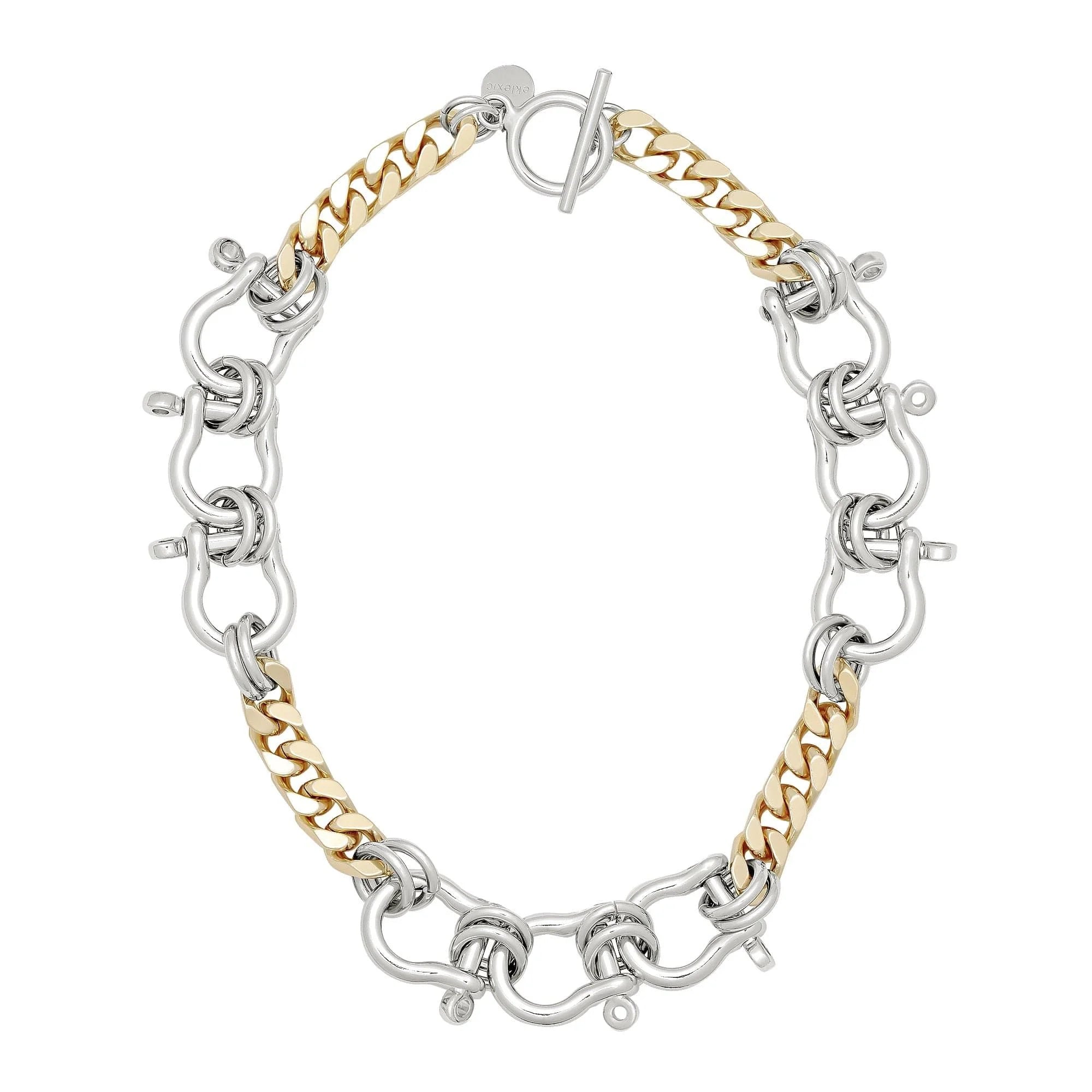 Silver and gold chain necklace featuring recycled brass plating in the Two Toned Hendrick Necklace