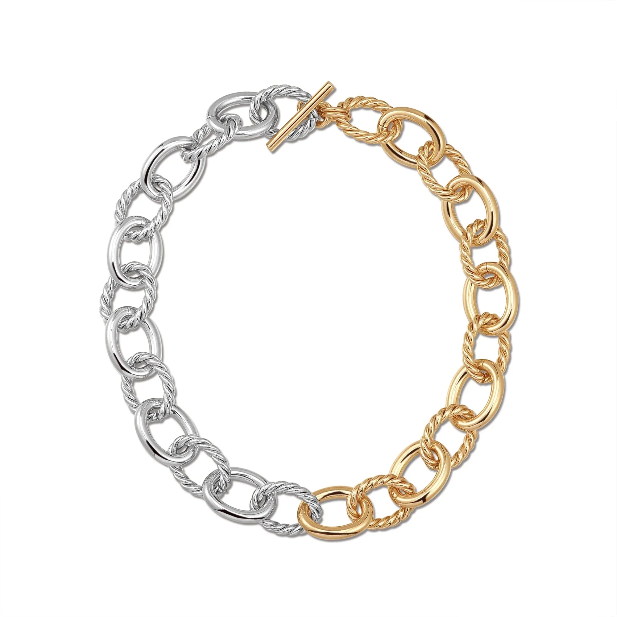 Two Toned Xl Alternating Twisted Link Toggle Necklace – eklexic