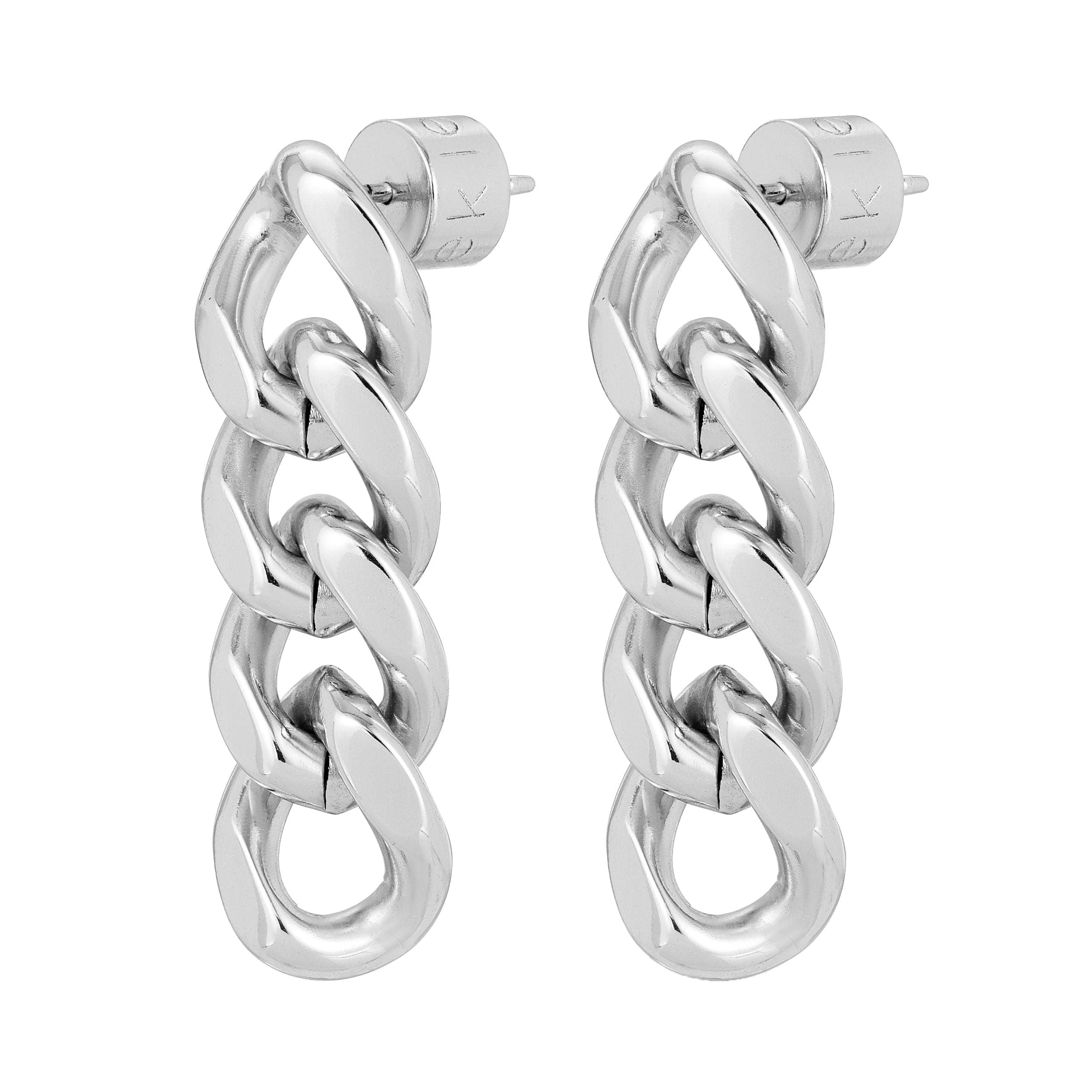 Valentina 4 Link Drop Earrings in silver featuring a stylish rounded curb chain design