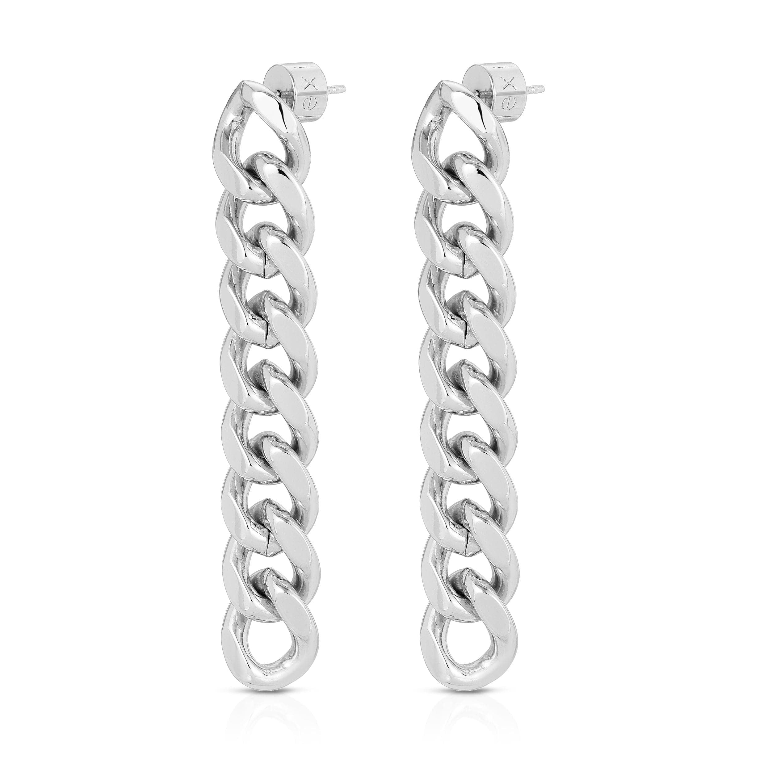 Valentina 8 Link Drop Earrings featuring a pair of silver rounded curb chain links