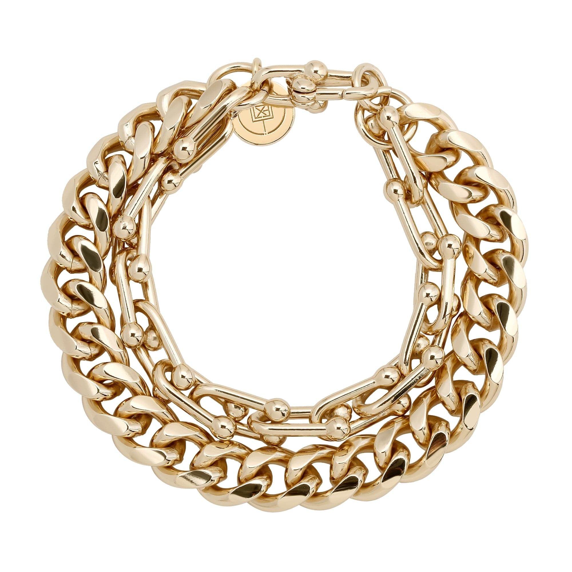 Gold-toned Violet Bracelet featuring a brass curb chain design with recycled brass