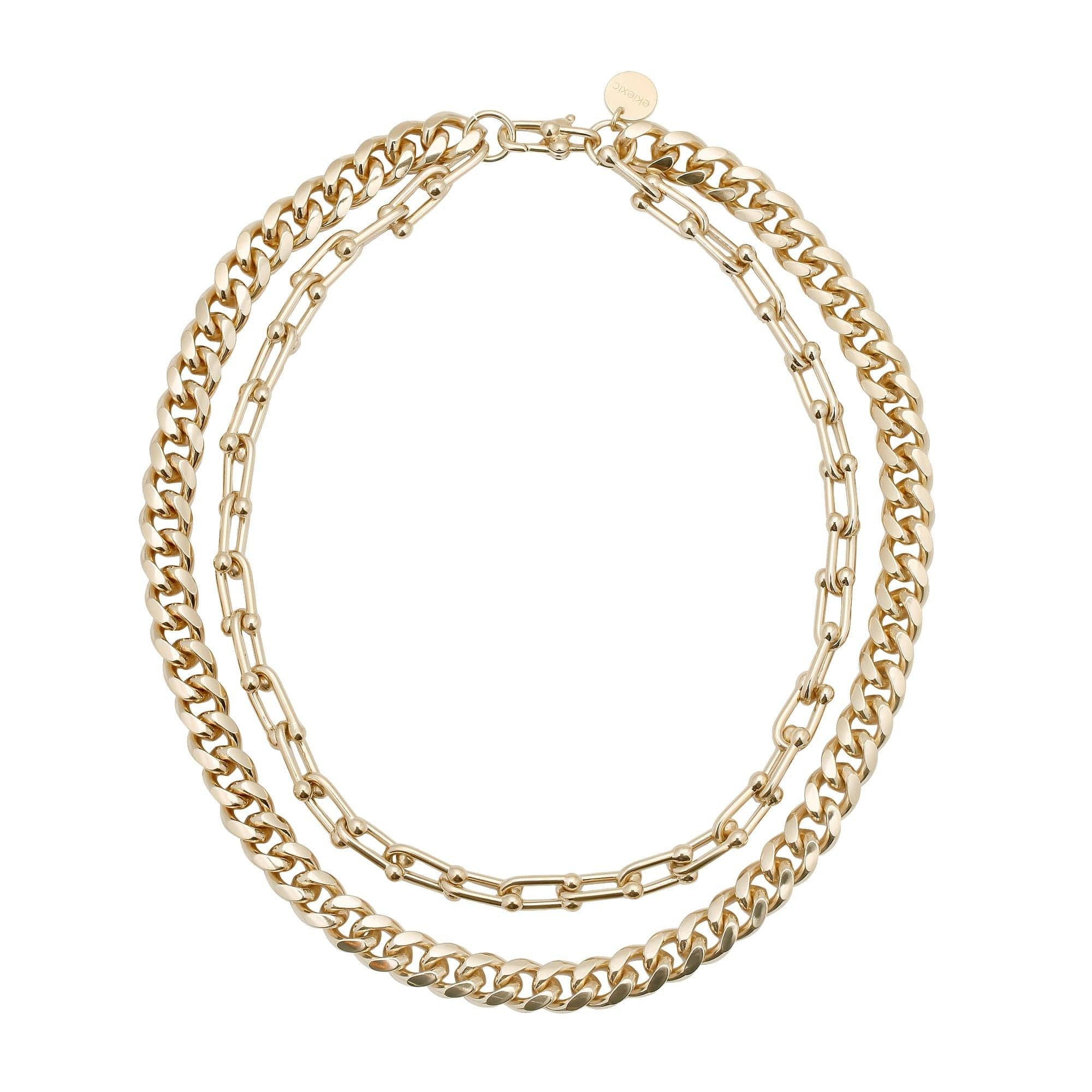 Gold-toned Violet Necklace featuring a rounded curb chain with a custom clasp