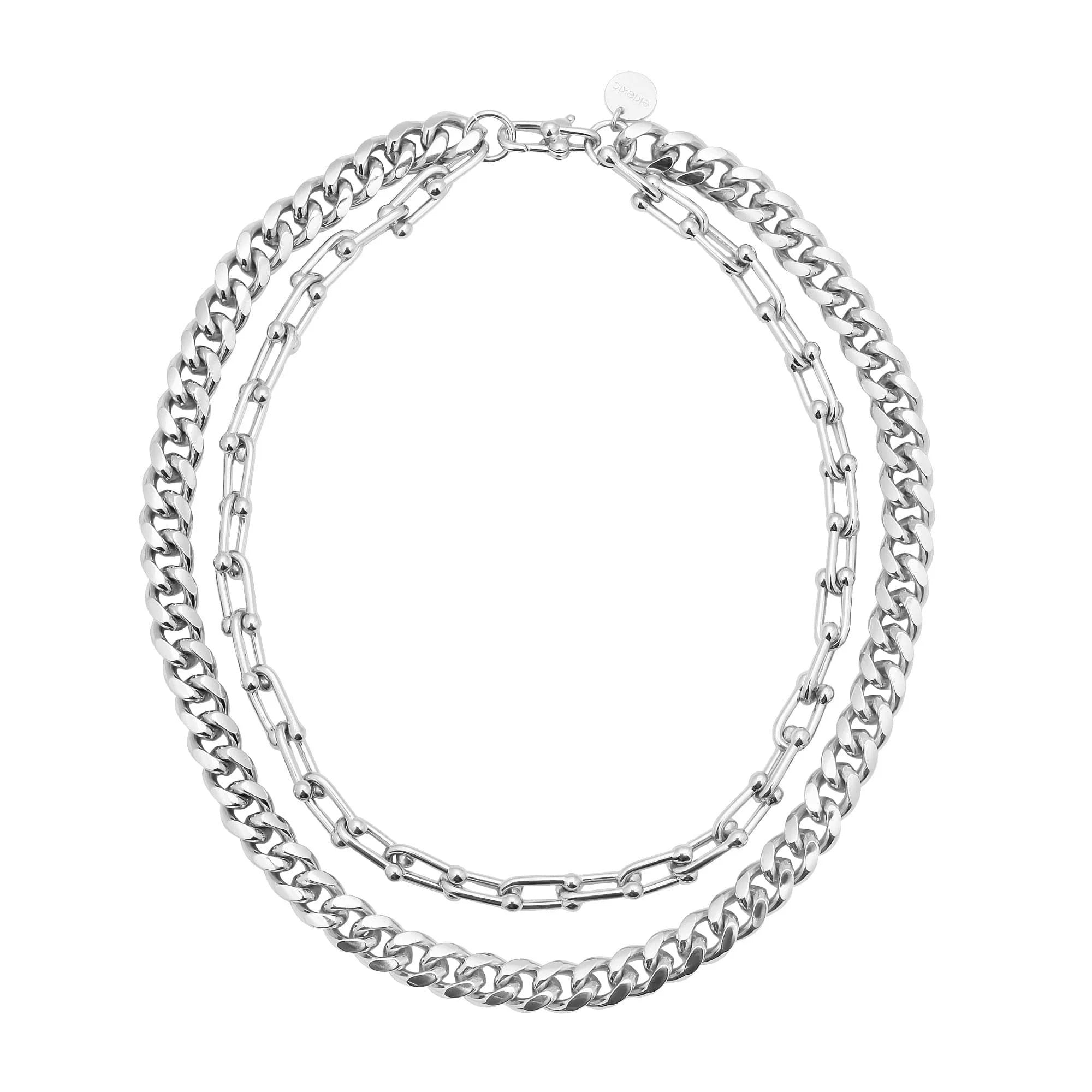 Silver double-strand chain necklace with rounded curb and Link Margaux chain design